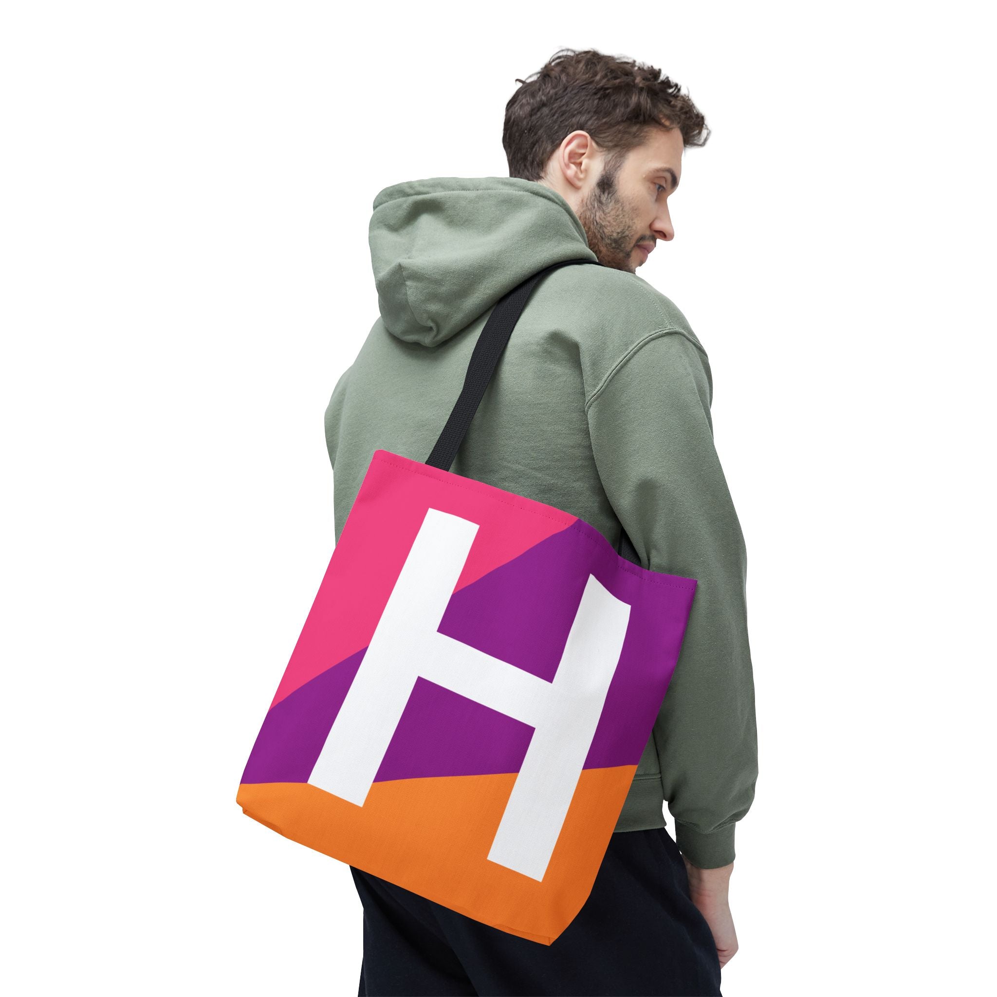 Monogram 'H' Colorblock Tote Bag — Personalized Initial H Shoulder Tote