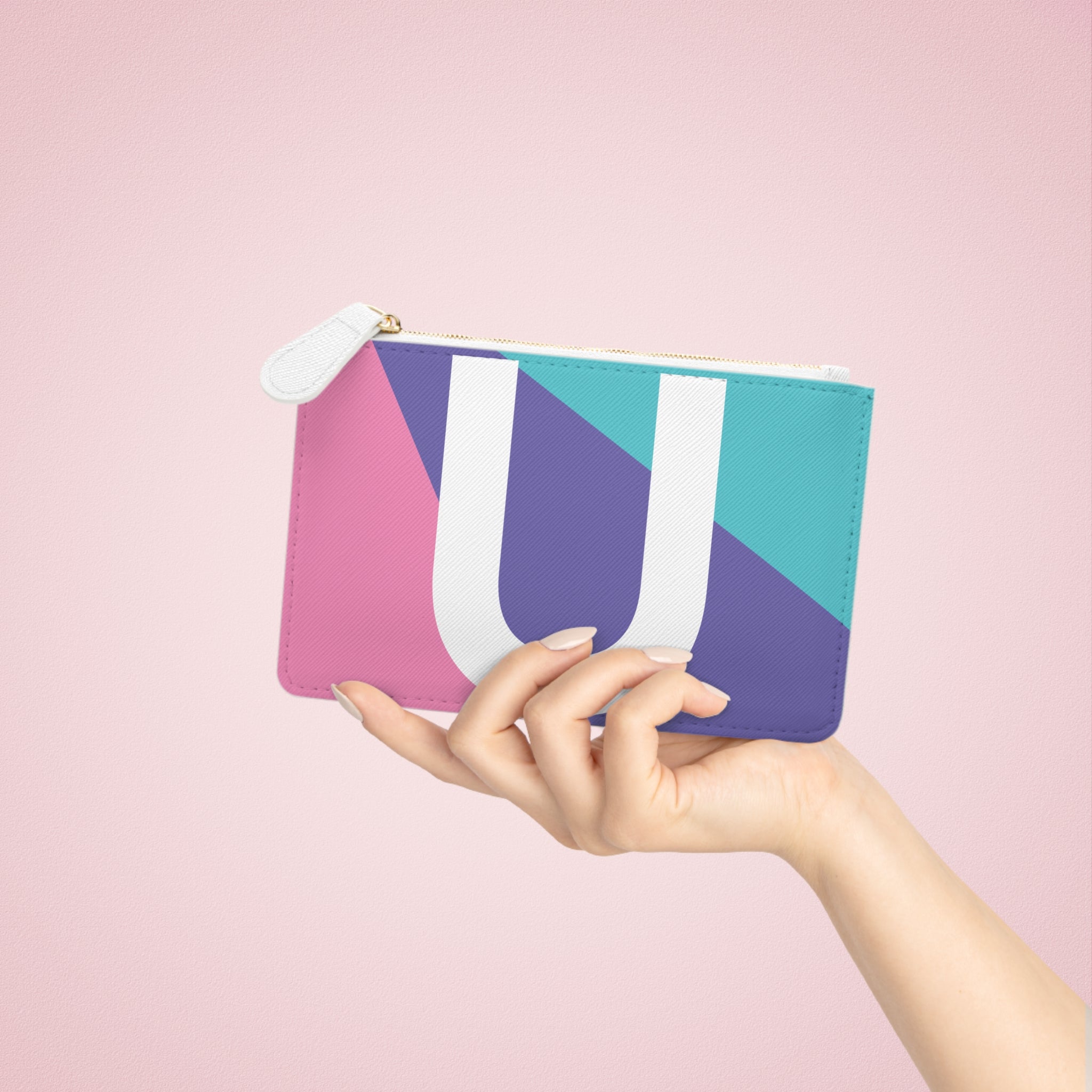 Initial U Mini Clutch — Colorblock Monogram Wristlet Wallet