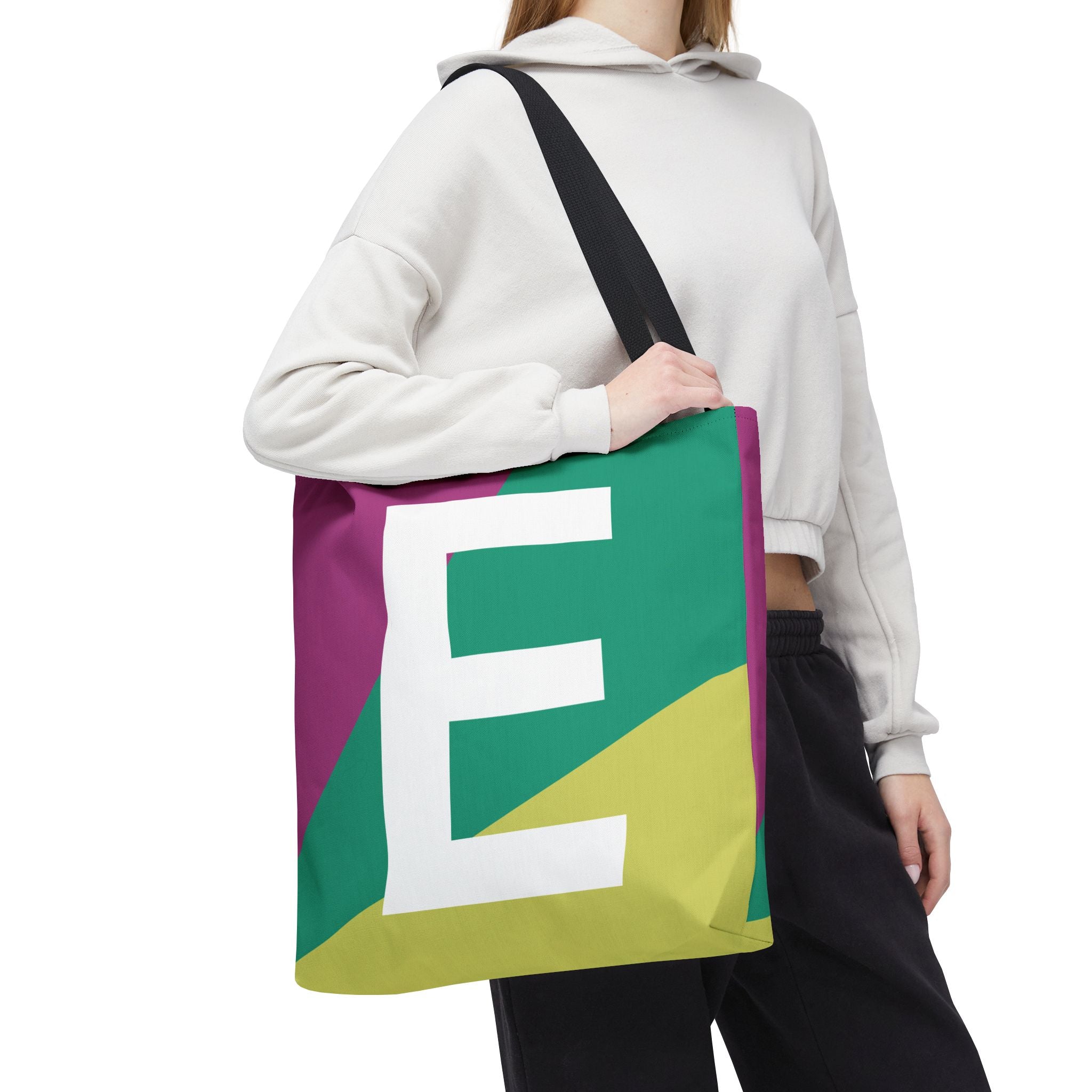 Monogram 'E' Colorblock Tote Bag — Personalized Initial E Shoulder Tote