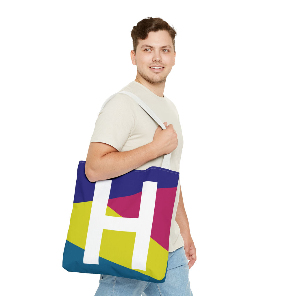 Monogram 'H' Colorblock Tote Bag — Personalized Initial H Shoulder Tote