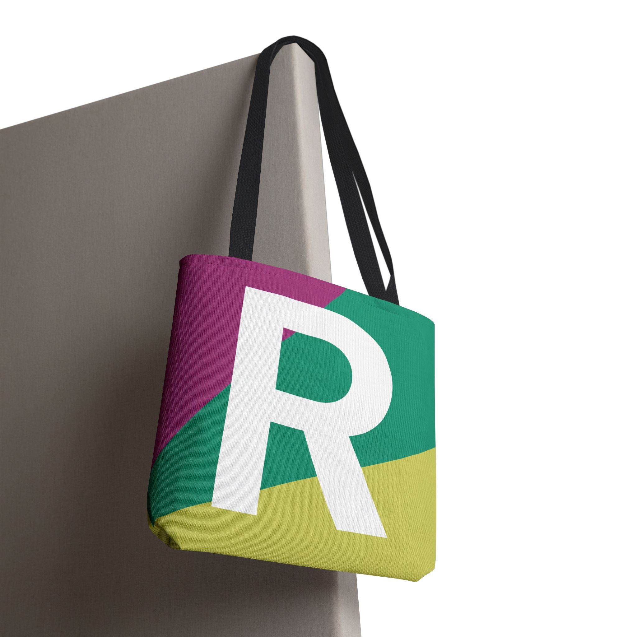 Monogram 'R' Colorblock Tote Bag — Personalized Initial R Shoulder Tote