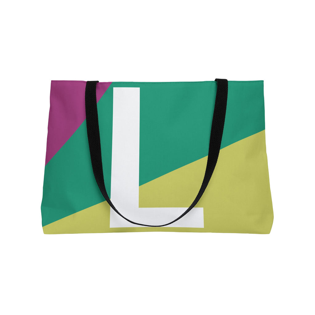 Personalized 'L' Colorblock Tote Bag — Monogram Weekender Tote
