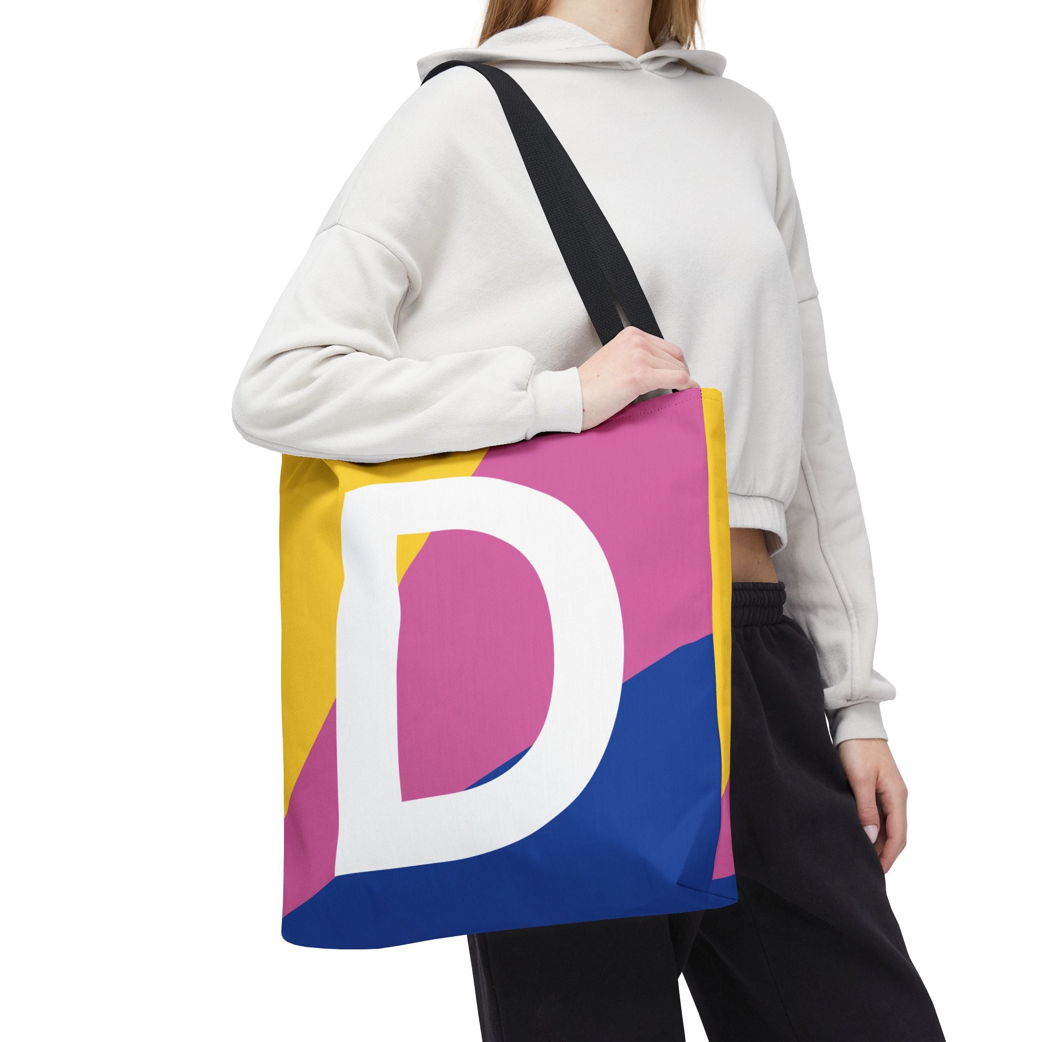Monogram 'D' Colorblock Tote Bag — Personalized Initial D Shoulder Tote
