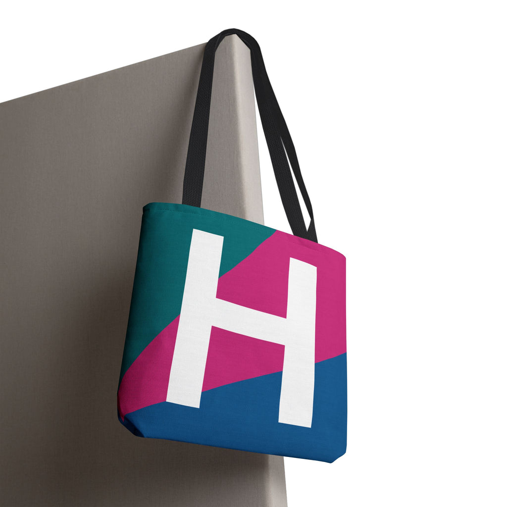 Monogram 'H' Colorblock Tote Bag — Personalized Initial H Shoulder Tote