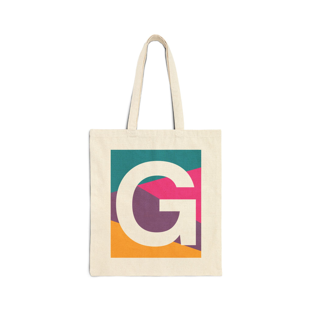 Initial G Colorblock Canvas Tote Bag — Monogram Letter G Reusable Grocery Tote
