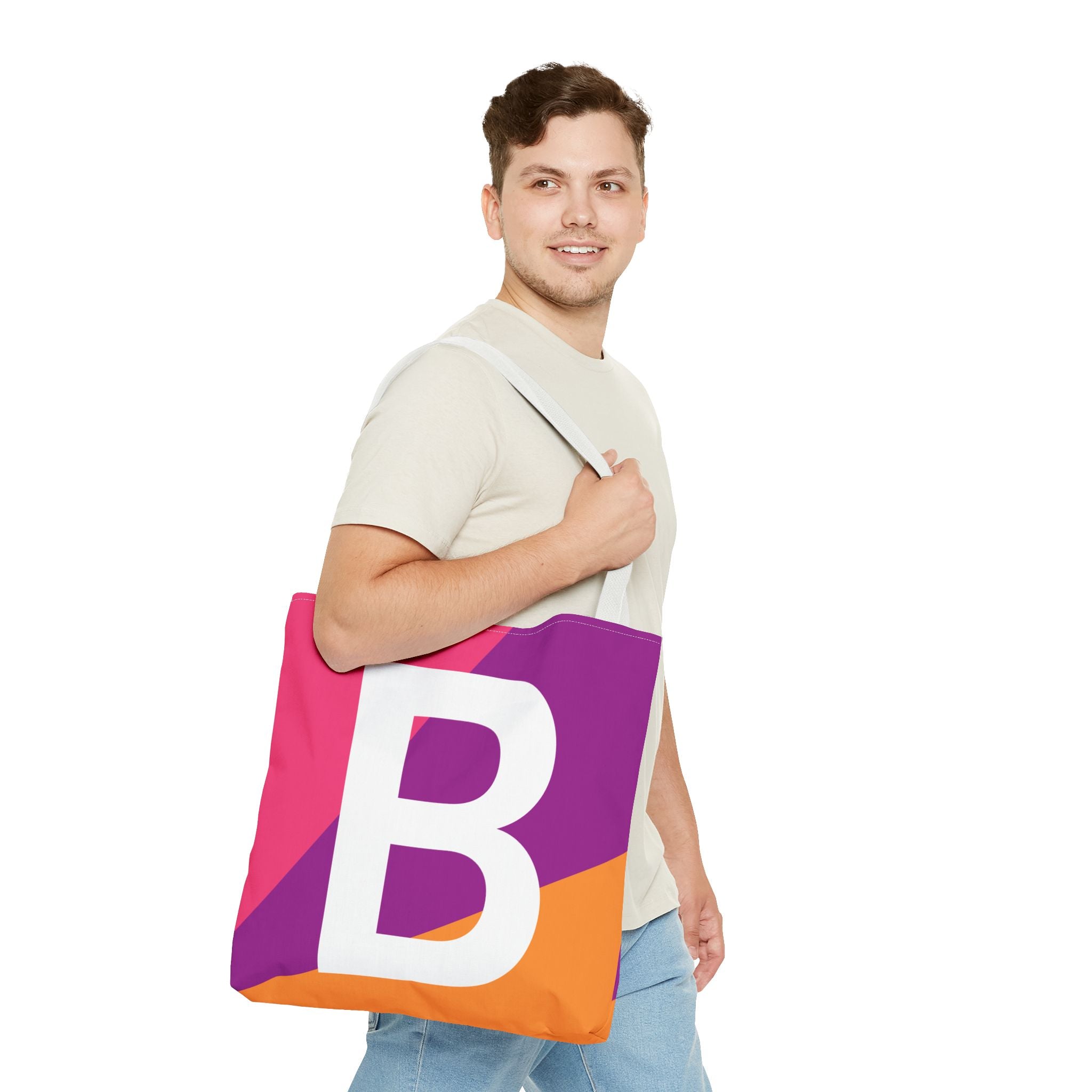 Monogram 'B' Colorblock Tote Bag — Personalized Initial B Shoulder Tote