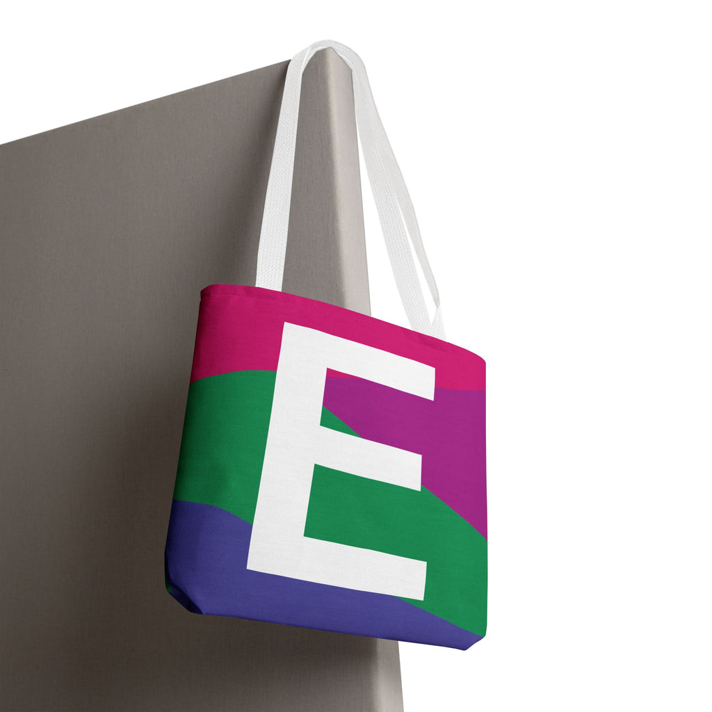 Monogram 'E' Colorblock Tote Bag — Personalized Initial E Shoulder Tote