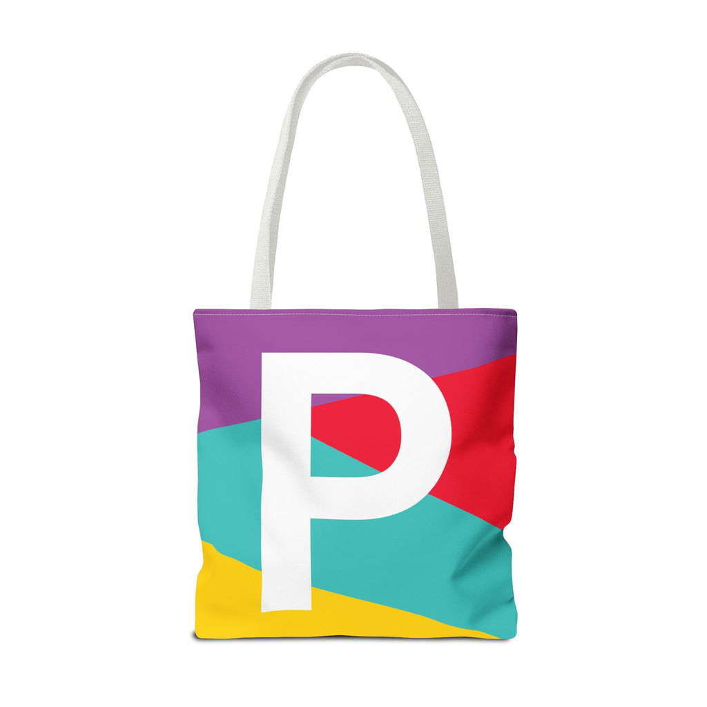 Monogram 'P' Colorblock Tote Bag — Personalized Initial P Shoulder Tote