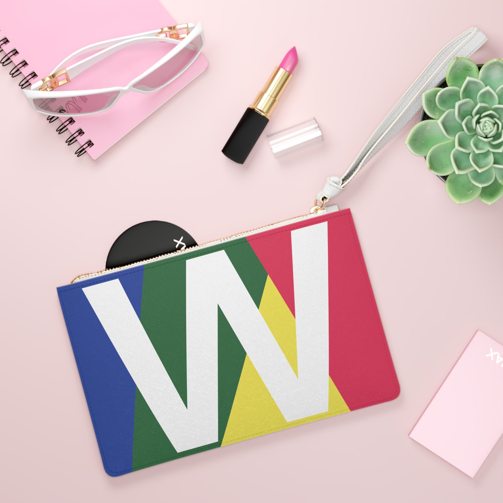 Monogram 'W' Colorblock Clutch Bag — Bold Geometric Wristlet for Everyday & Gifts