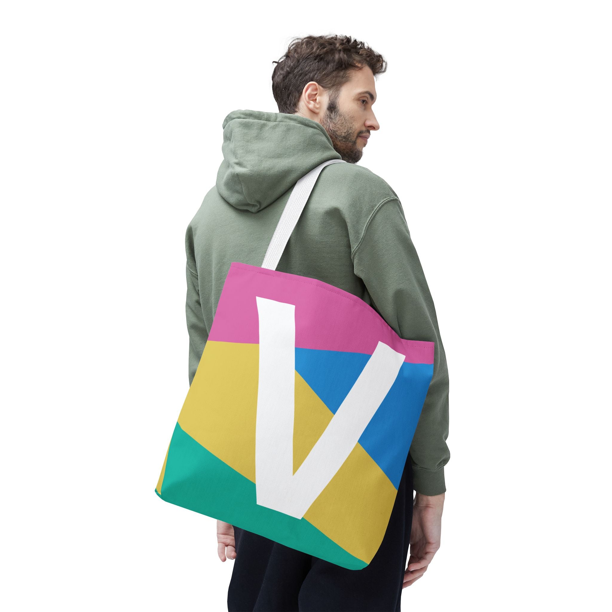 Monogram 'V' Colorblock Tote Bag — Personalized Initial V Shoulder Tote