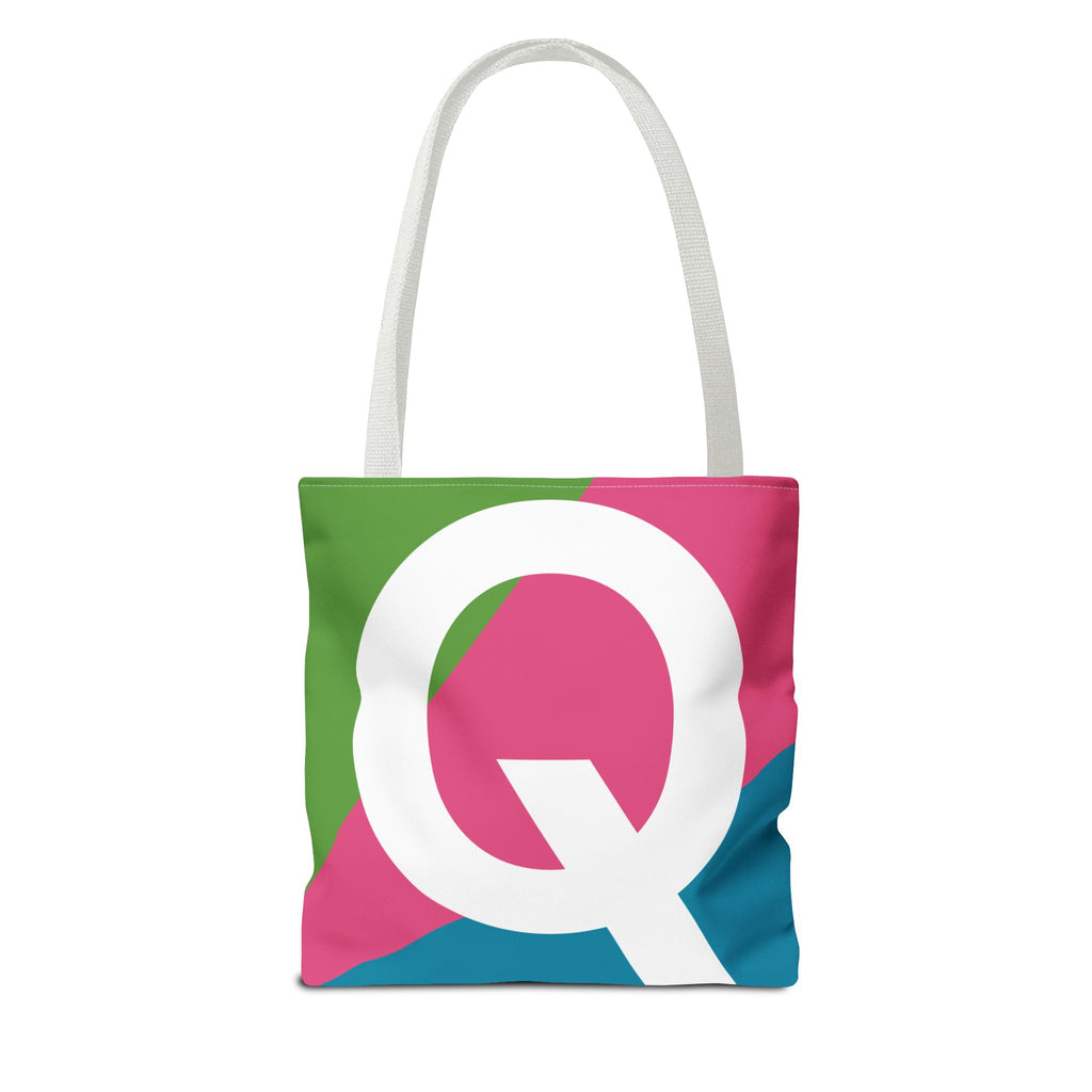 Monogram 'Q' Colorblock Tote Bag — Personalized Initial Q Shoulder Tote