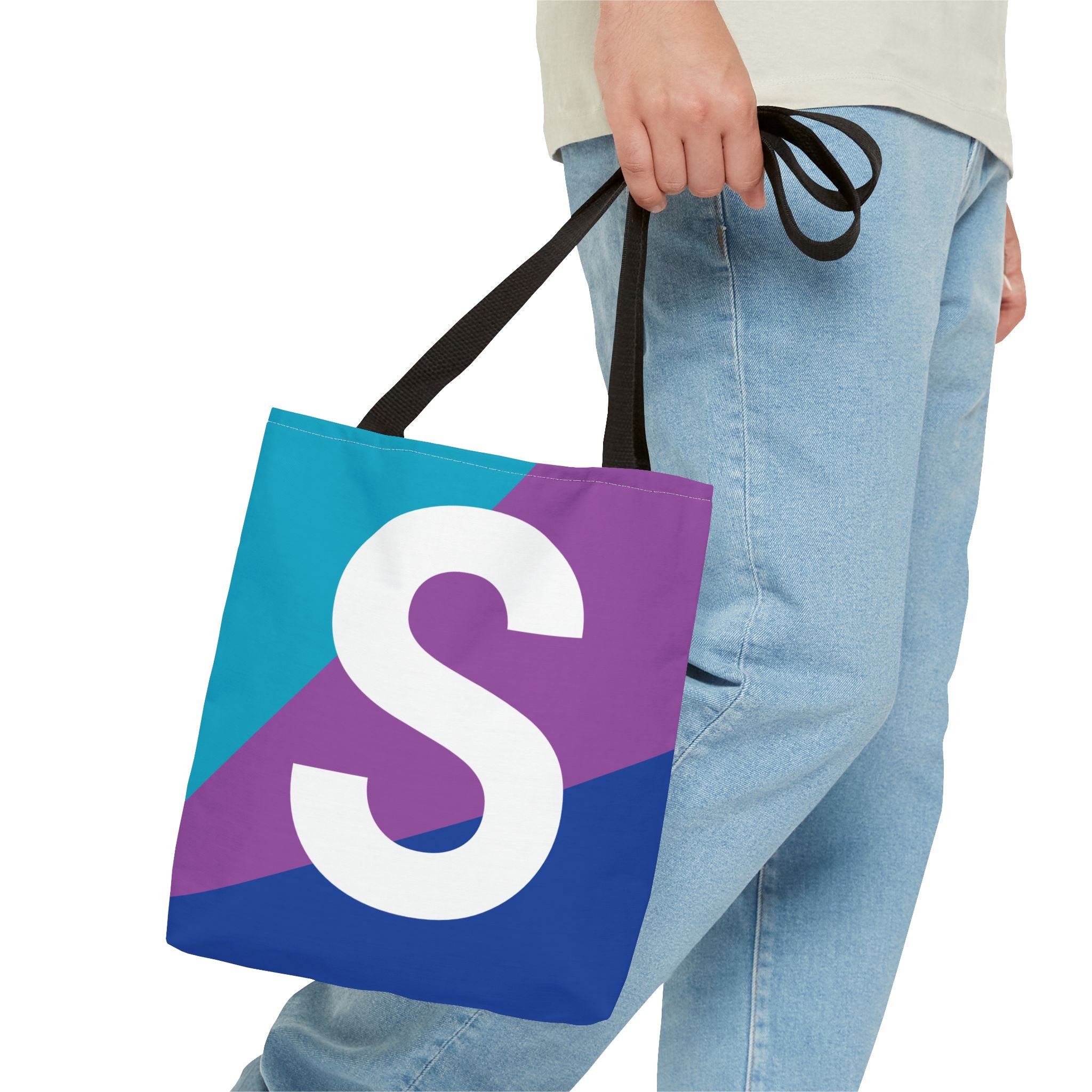 Monogram 'S' Colorblock Tote Bag — Personalized Initial S Shoulder Tote