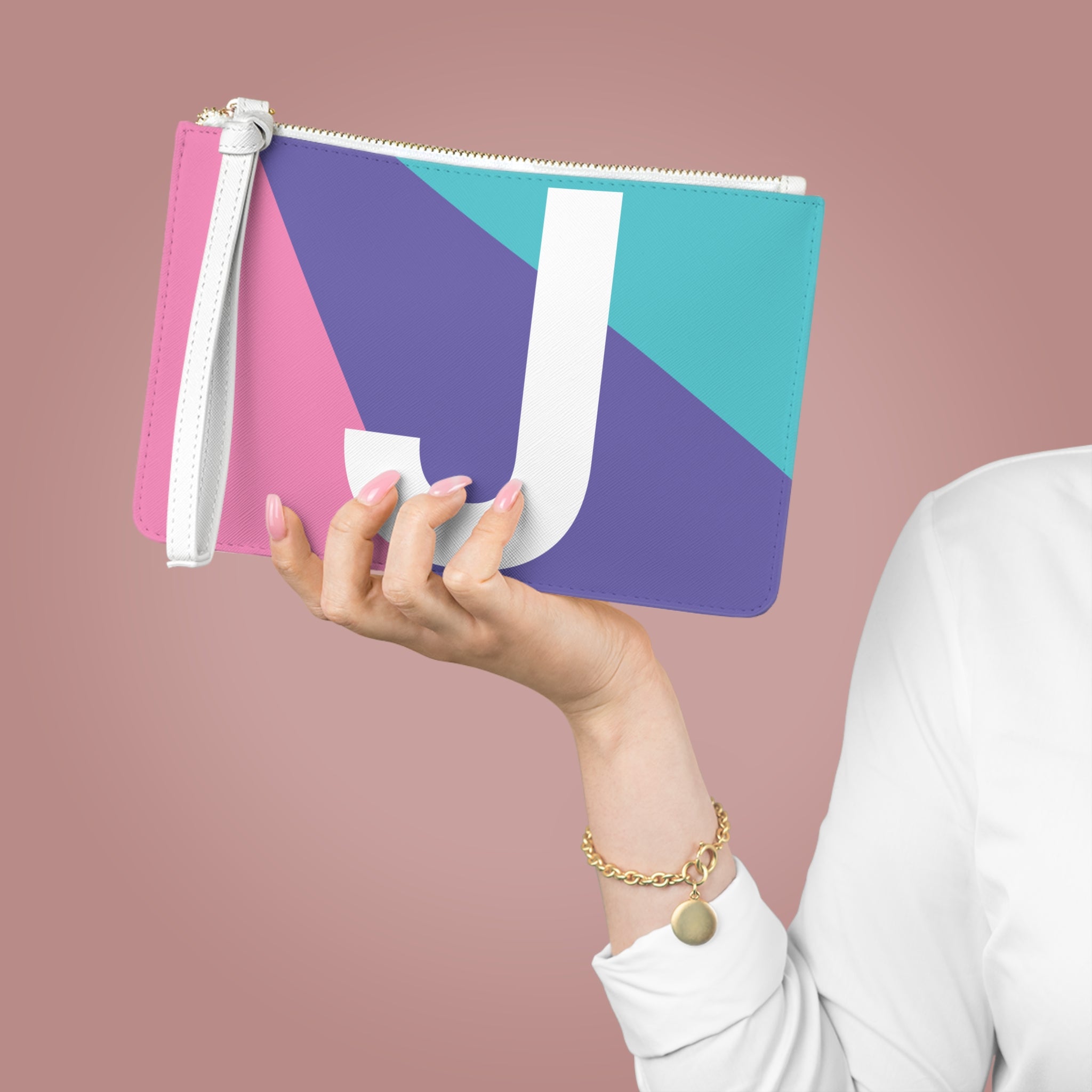 Monogram 'J' Colorblock Clutch Bag — Bold Geometric Wristlet for Everyday & Gifts