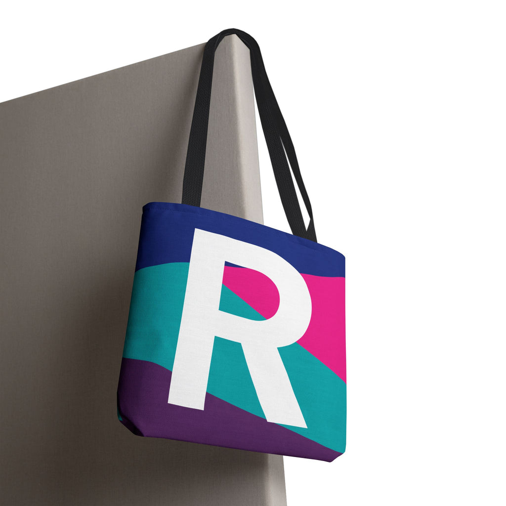 Monogram 'R' Colorblock Tote Bag — Personalized Initial R Shoulder Tote