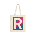 Initial R Colorblock Canvas Tote Bag — Monogram Letter R Reusable Grocery Tote