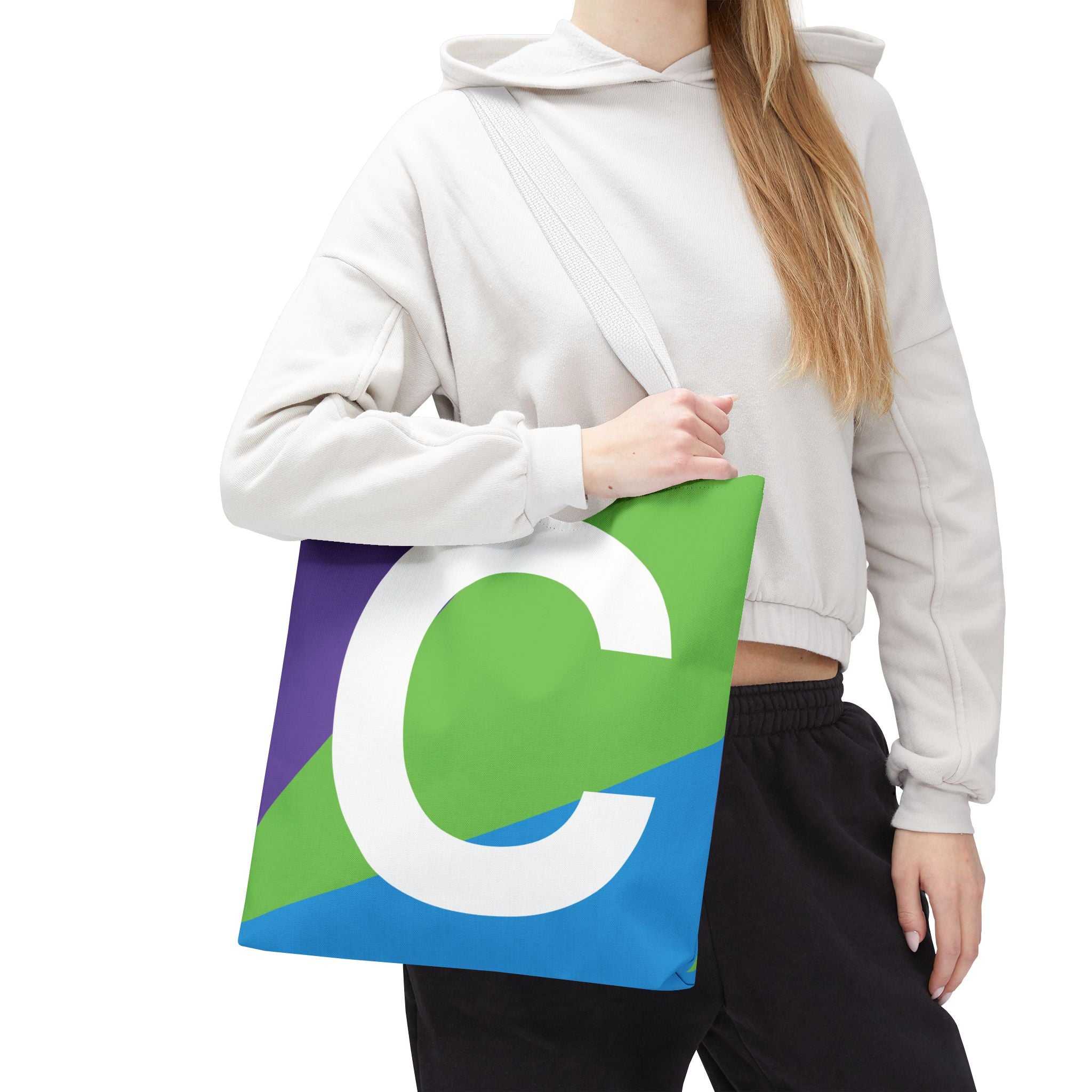 Monogram 'C' Colorblock Tote Bag — Personalized Initial C Shoulder Tote