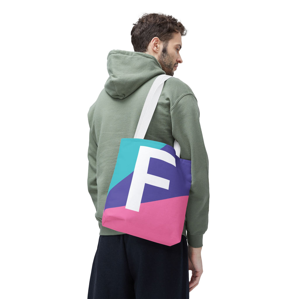 Monogram 'F' Colorblock Tote Bag — Personalized Initial F Shoulder Tote
