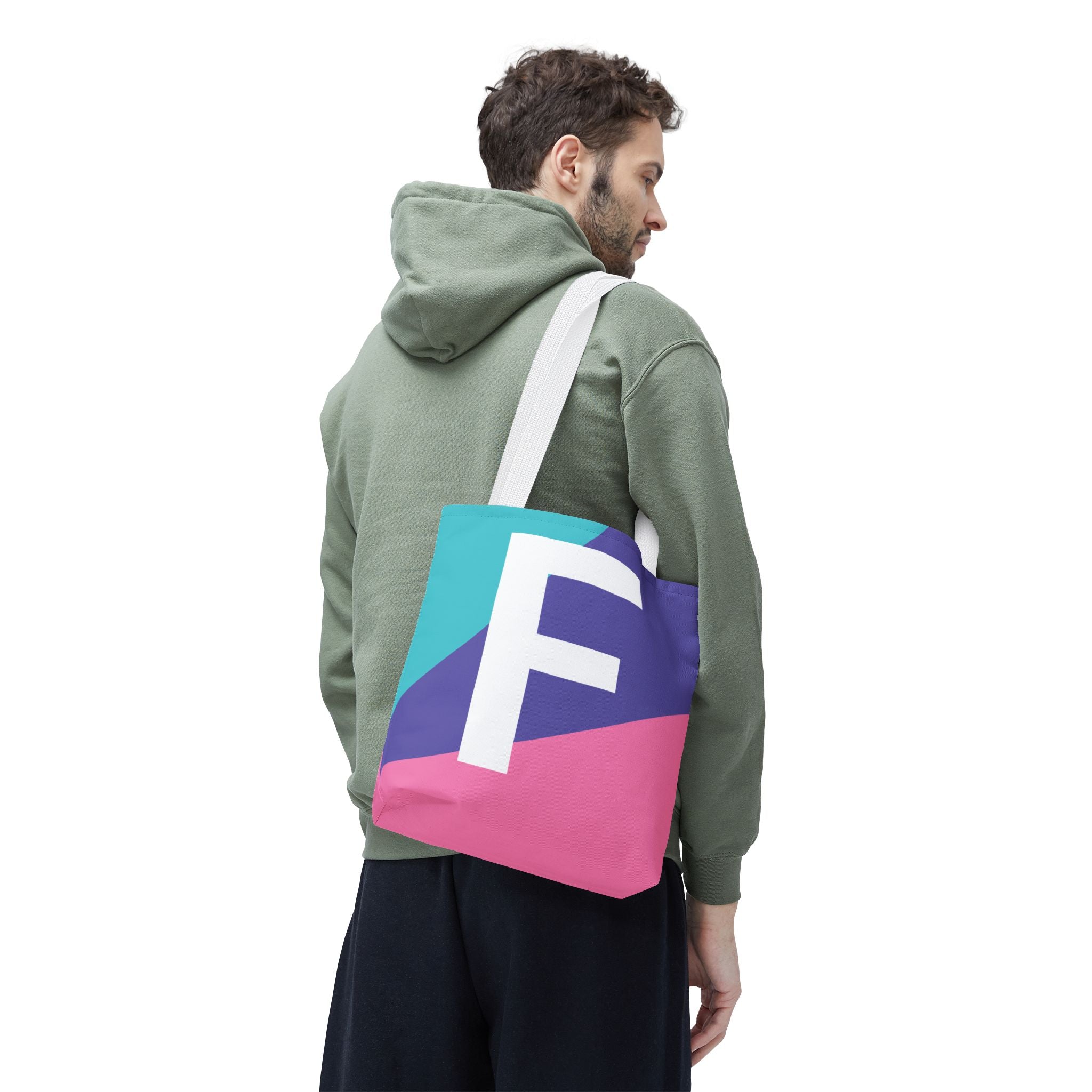 Monogram 'F' Colorblock Tote Bag — Personalized Initial F Shoulder Tote