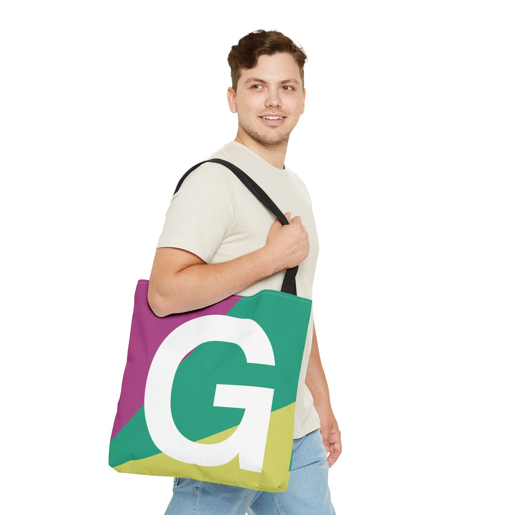 Monogram 'G' Colorblock Tote Bag — Personalized Initial G Shoulder Tote