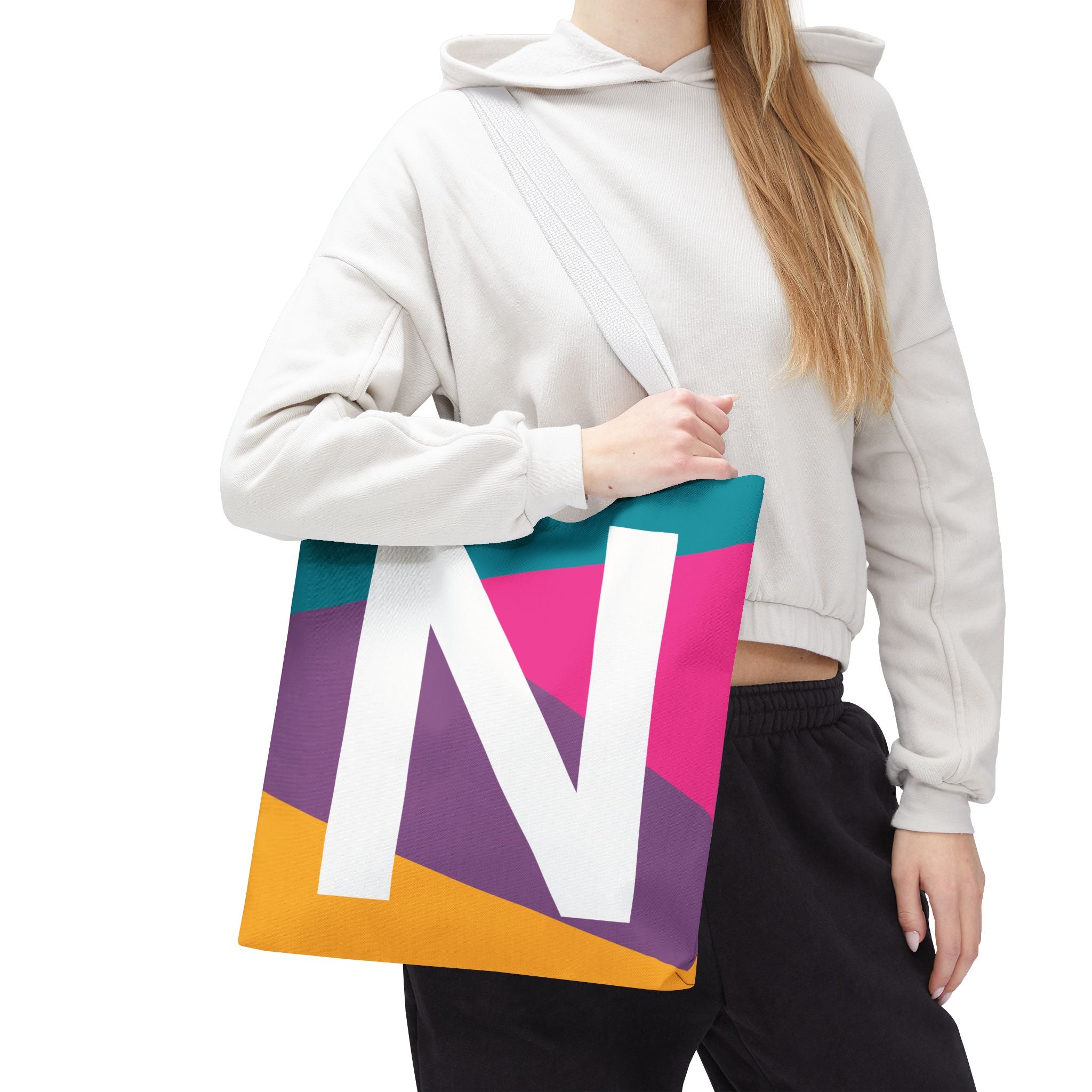 Monogram 'N' Colorblock Tote Bag — Personalized Initial N Shoulder Tote