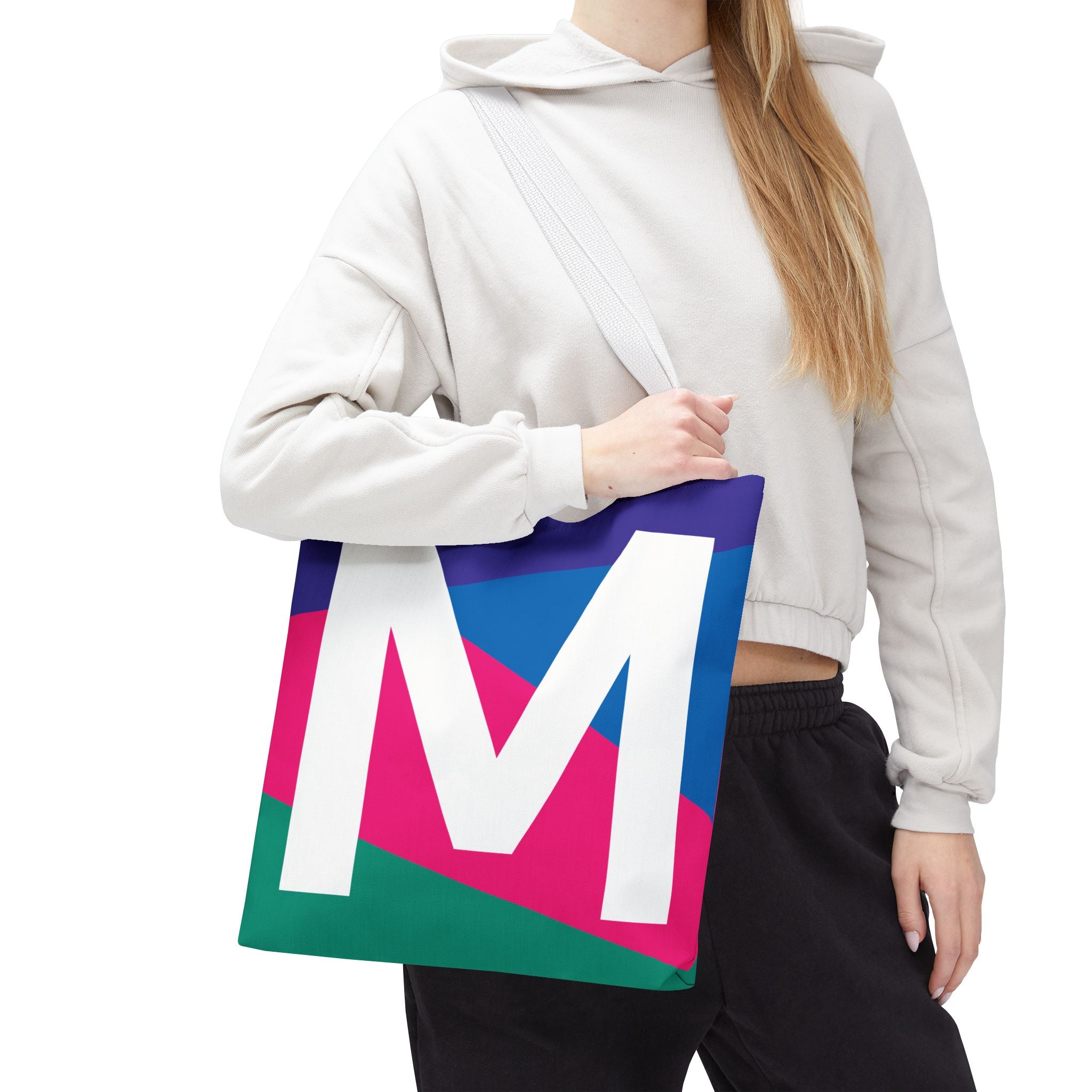 Monogram 'M' Colorblock Tote Bag — Personalized Initial M Shoulder Tote