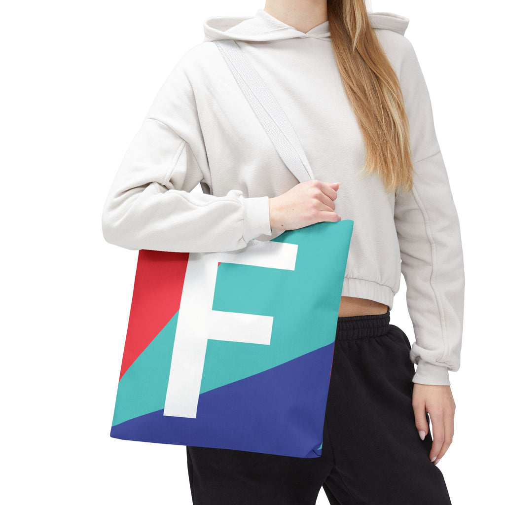 Monogram 'F' Colorblock Tote Bag — Personalized Initial F Shoulder Tote