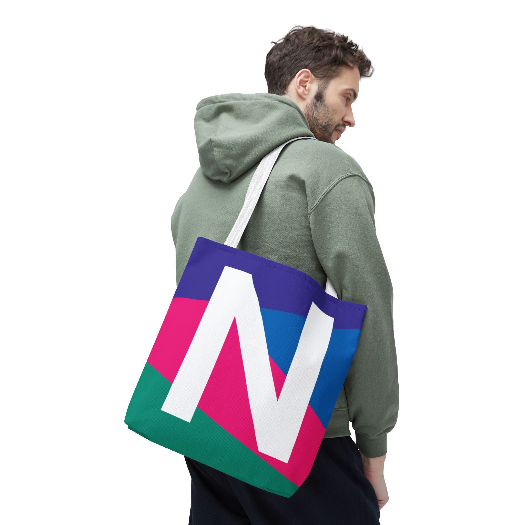 Monogram 'N' Colorblock Tote Bag — Personalized Initial N Shoulder Tote