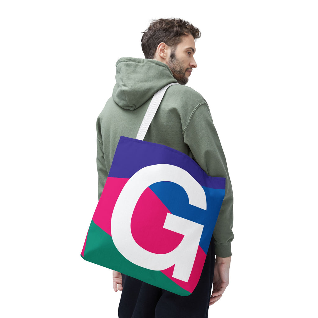 Monogram 'G' Colorblock Tote Bag — Personalized Initial G Shoulder Tote