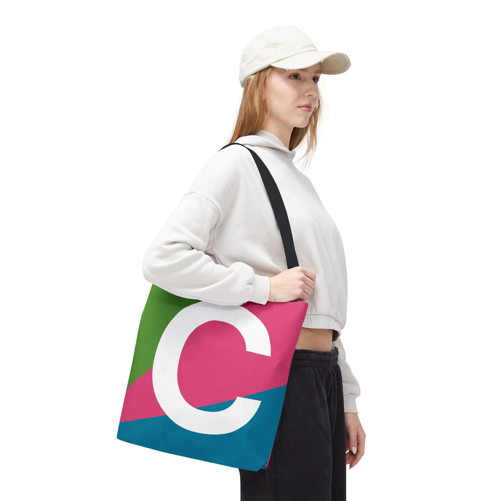 Monogram 'C' Colorblock Tote Bag — Personalized Initial C Shoulder Tote