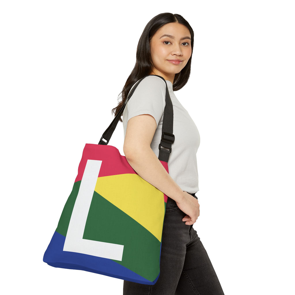 Initial Letter 'L' Colorblock Adjustable Tote Bag — Monogram Alphabet Shoulder Bag