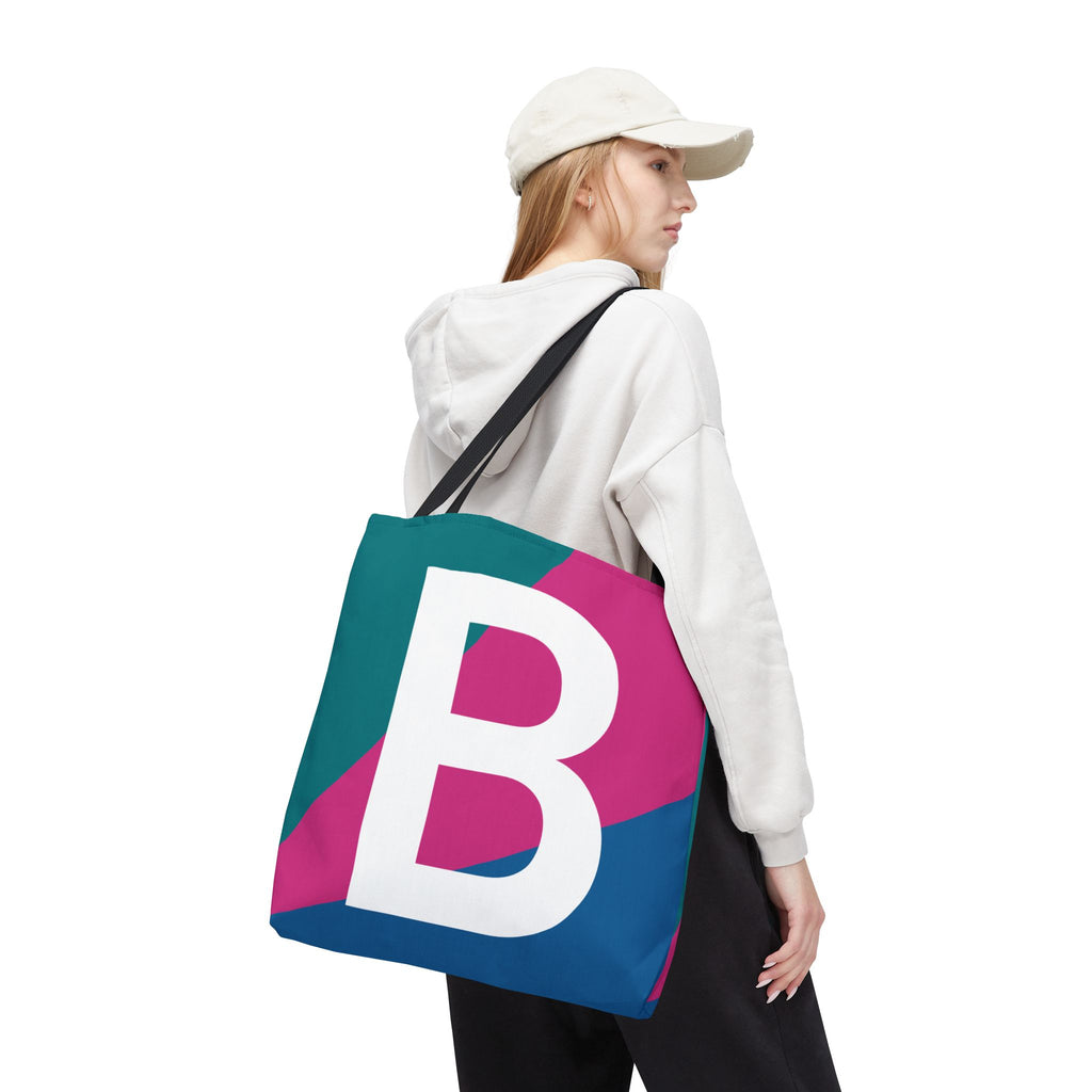 Monogram 'B' Colorblock Tote Bag — Personalized Initial B Shoulder Tote