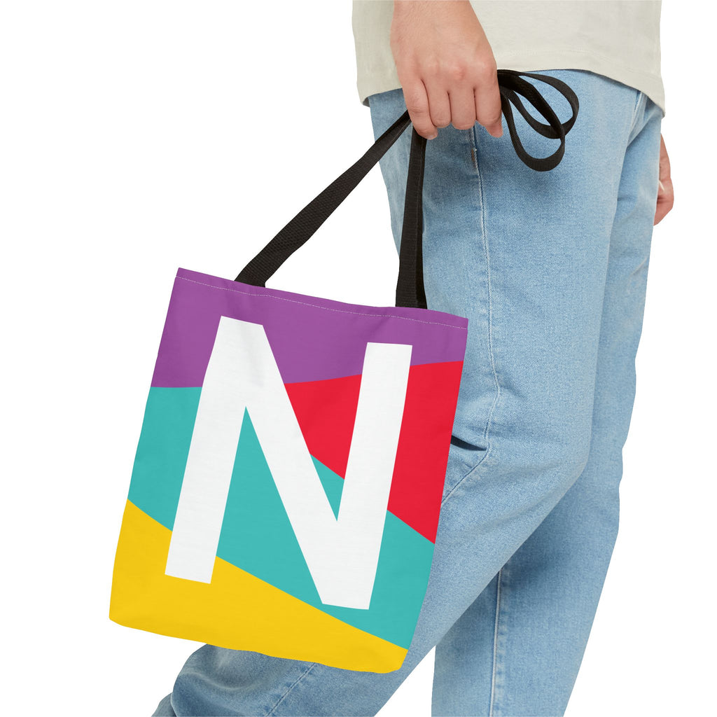 Monogram 'N' Colorblock Tote Bag — Personalized Initial N Shoulder Tote