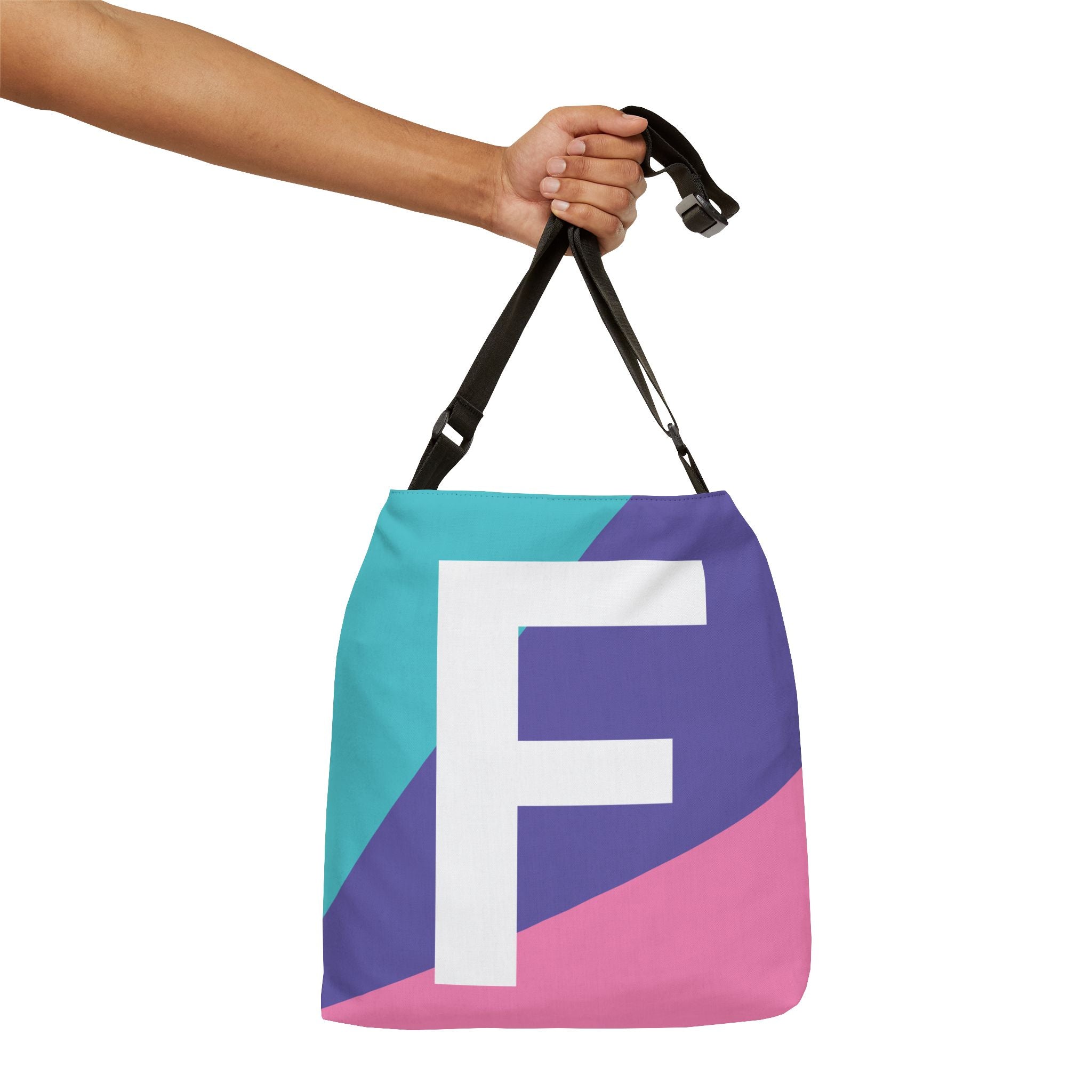 Initial Letter 'F' Colorblock Adjustable Tote Bag — Monogram Alphabet Shoulder Bag
