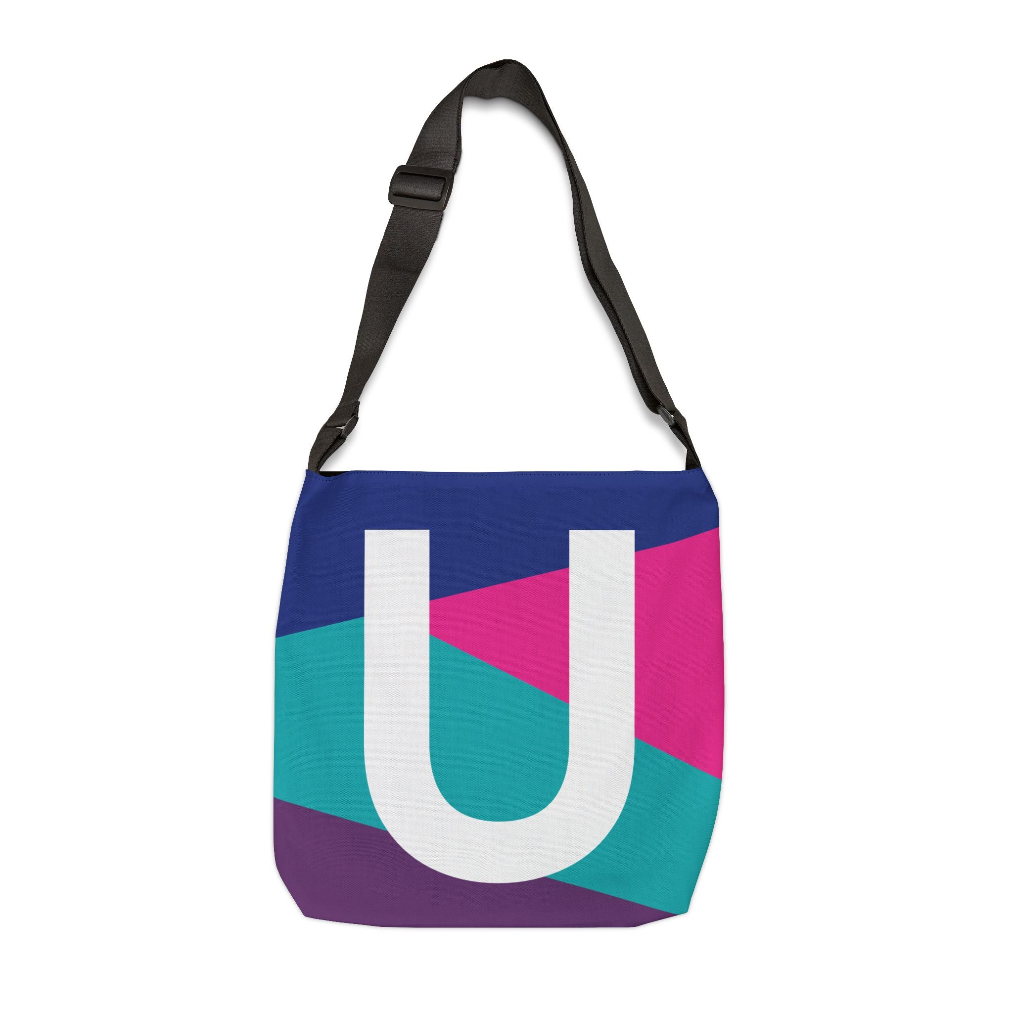 Initial Letter 'U' Colorblock Adjustable Tote Bag — Monogram Alphabet Shoulder Bag