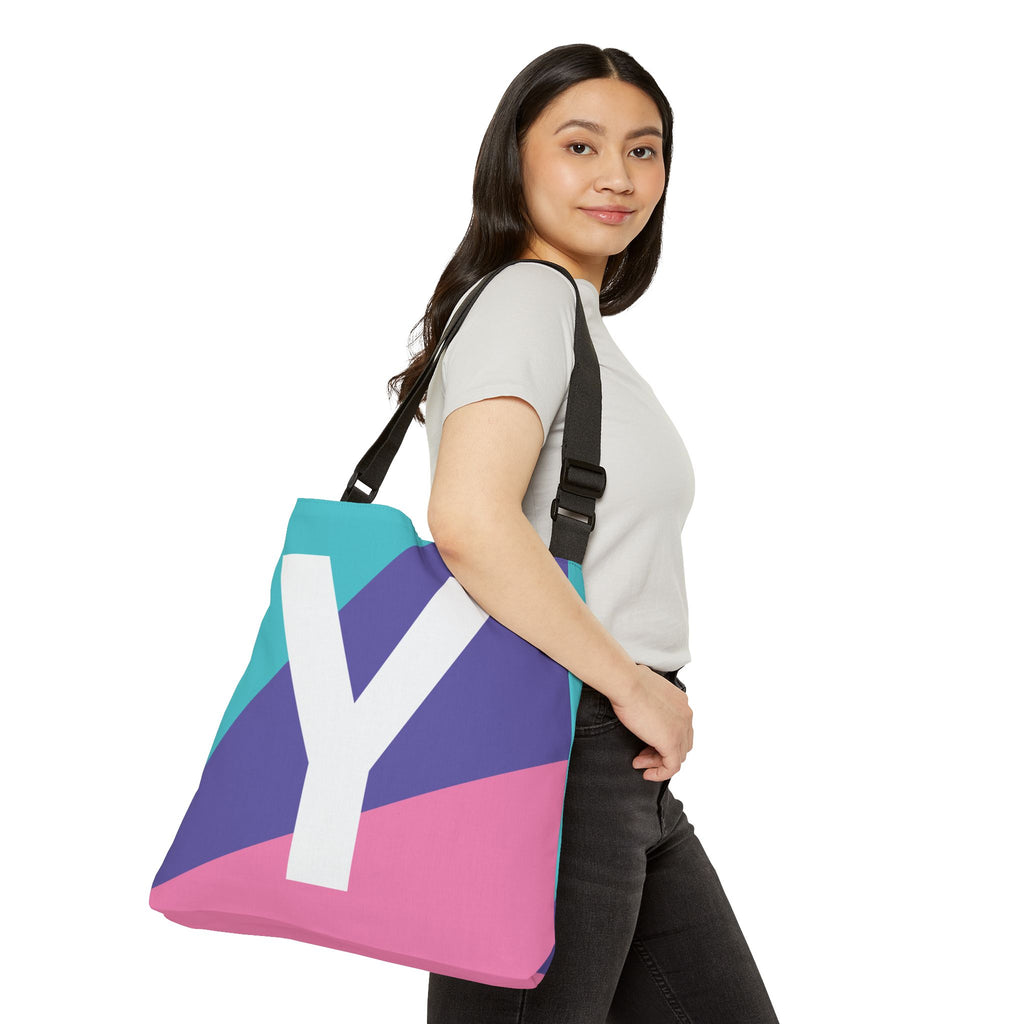 Initial Letter 'Y' Colorblock Adjustable Tote Bag — Monogram Alphabet Shoulder Bag