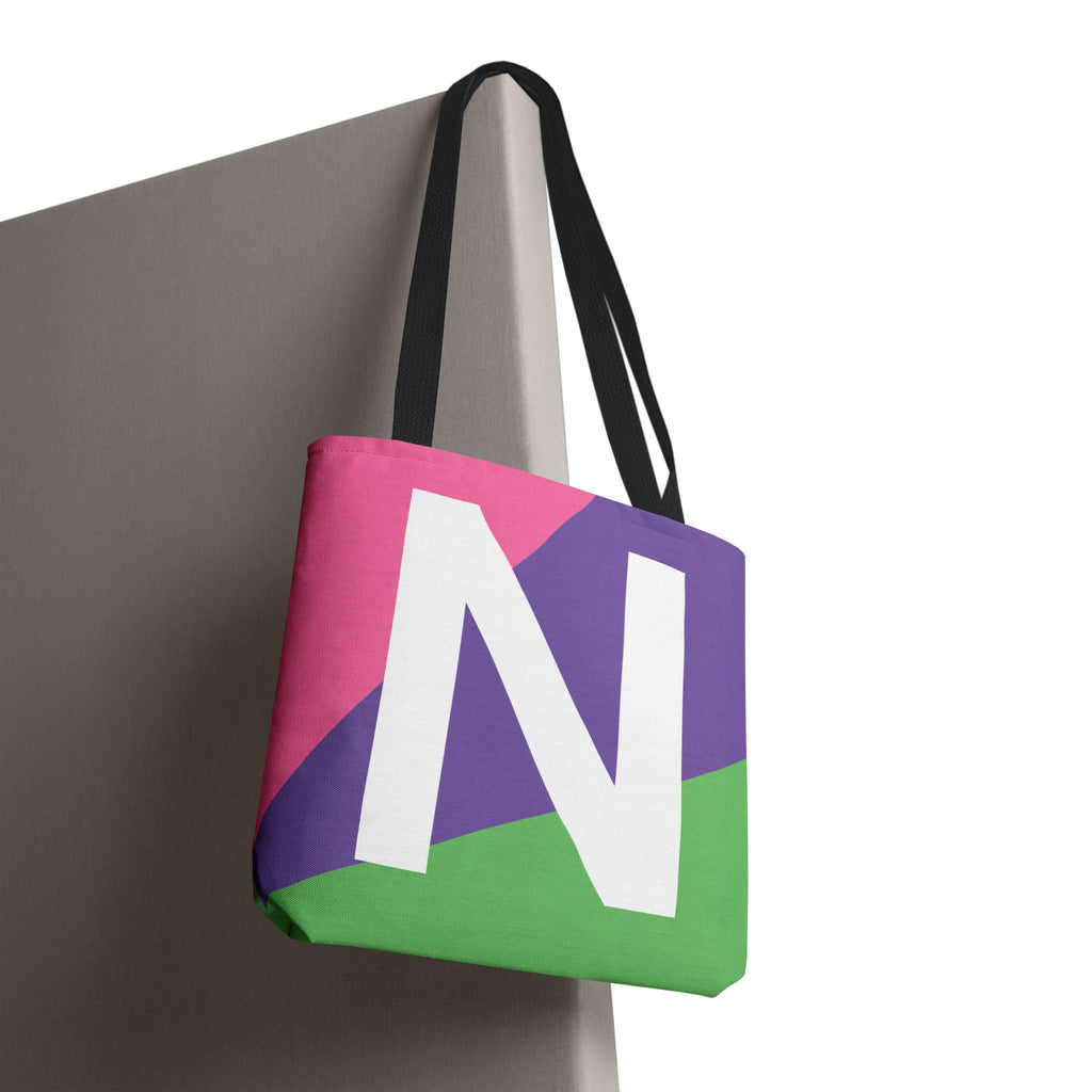 Monogram 'N' Colorblock Tote Bag — Personalized Initial N Shoulder Tote