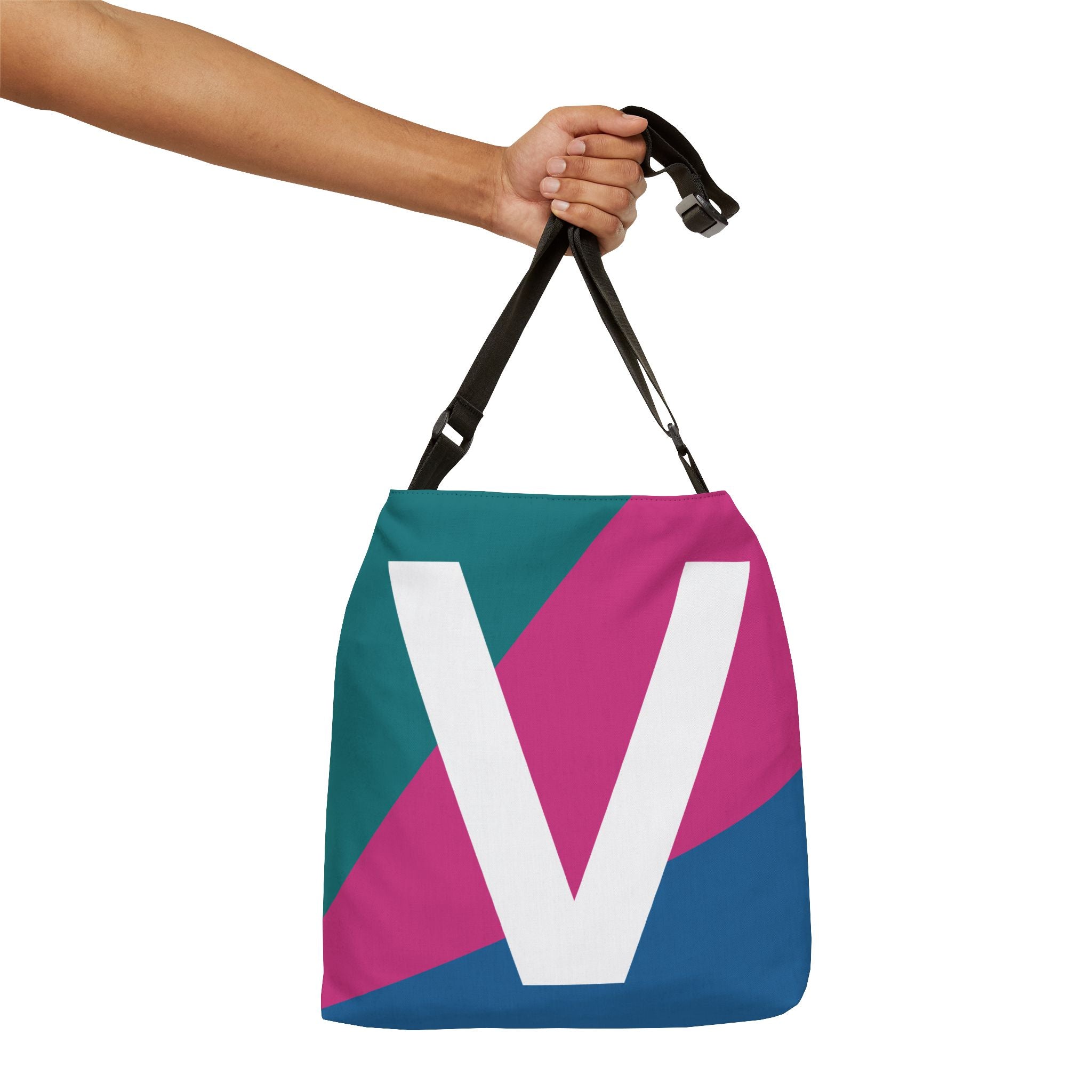 Initial Letter 'V' Colorblock Adjustable Tote Bag — Monogram Alphabet Shoulder Bag