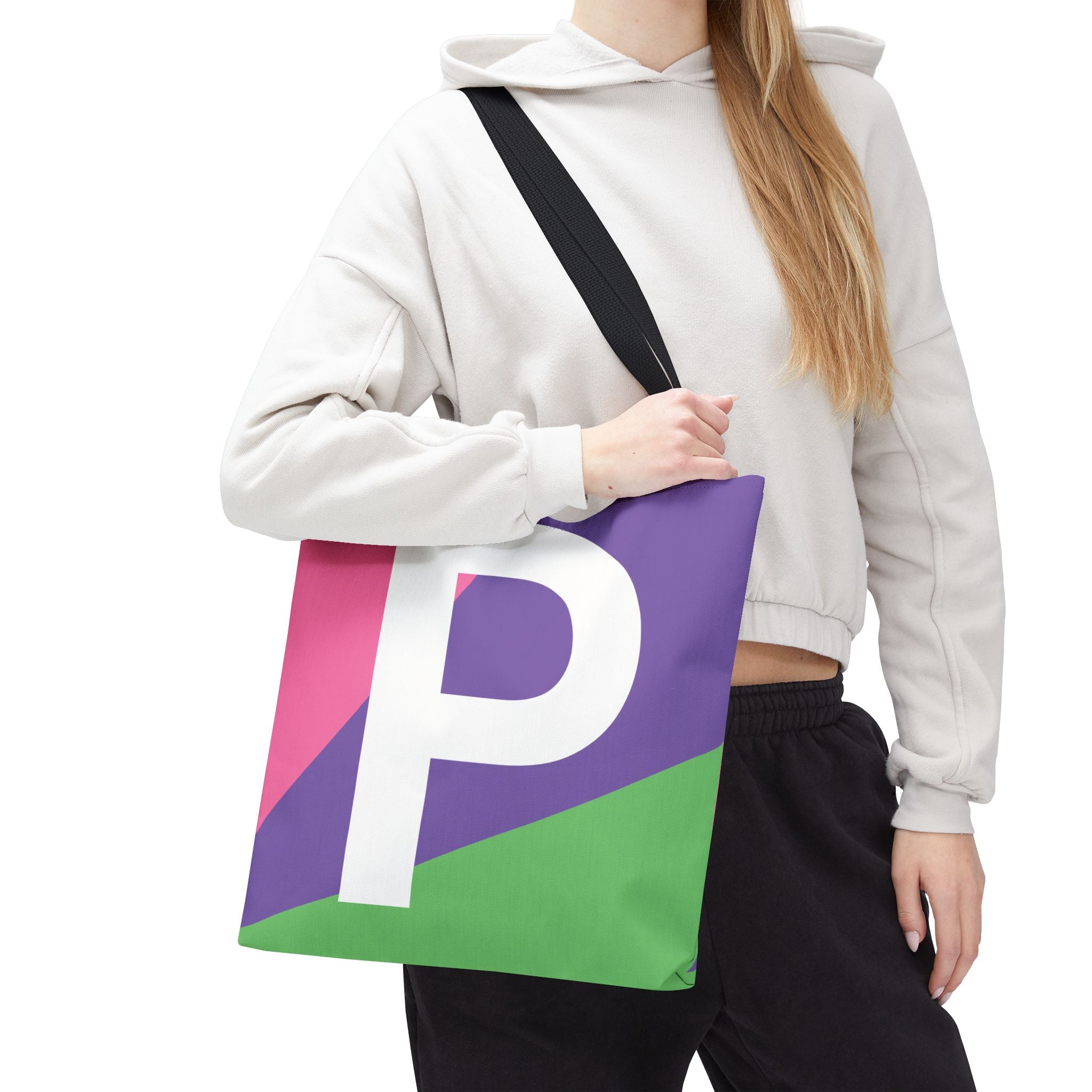 Monogram 'P' Colorblock Tote Bag — Personalized Initial P Shoulder Tote