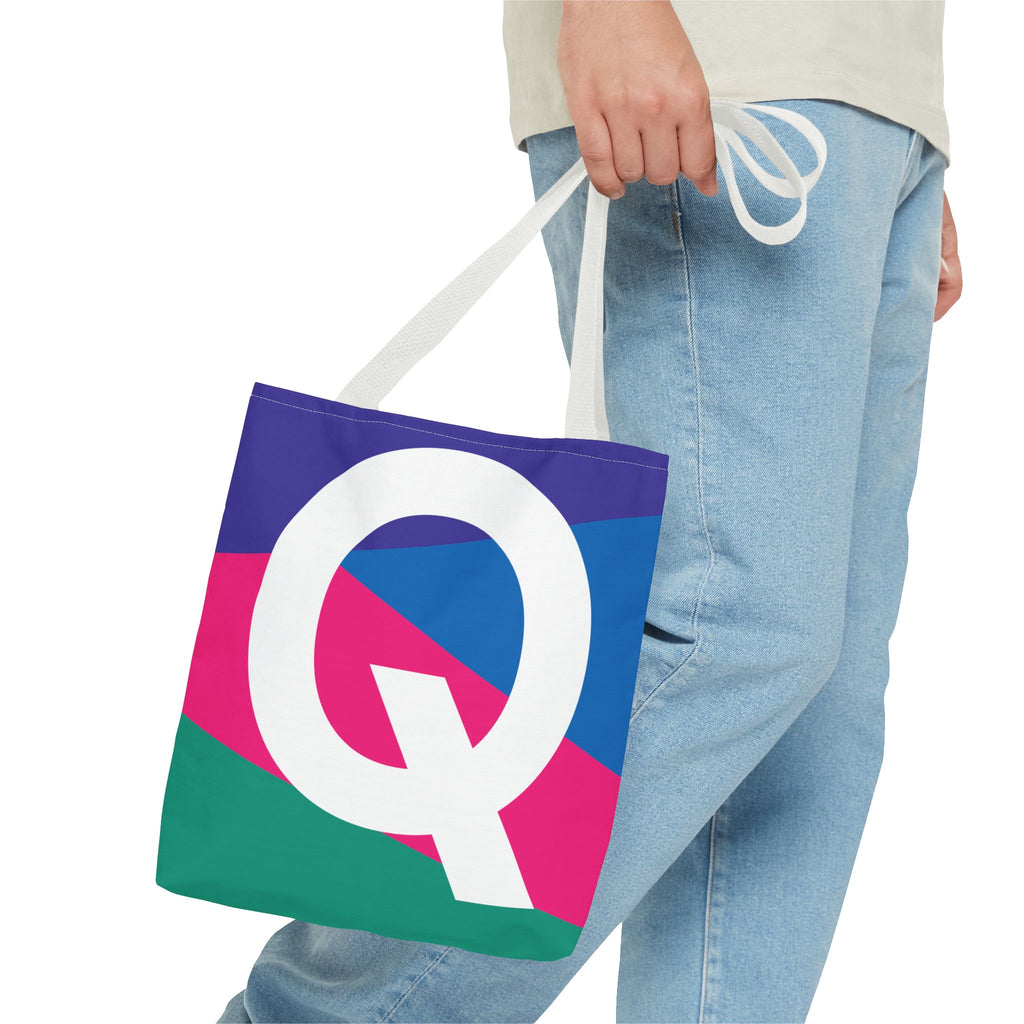 Monogram 'Q' Colorblock Tote Bag — Personalized Initial Q Shoulder Tote