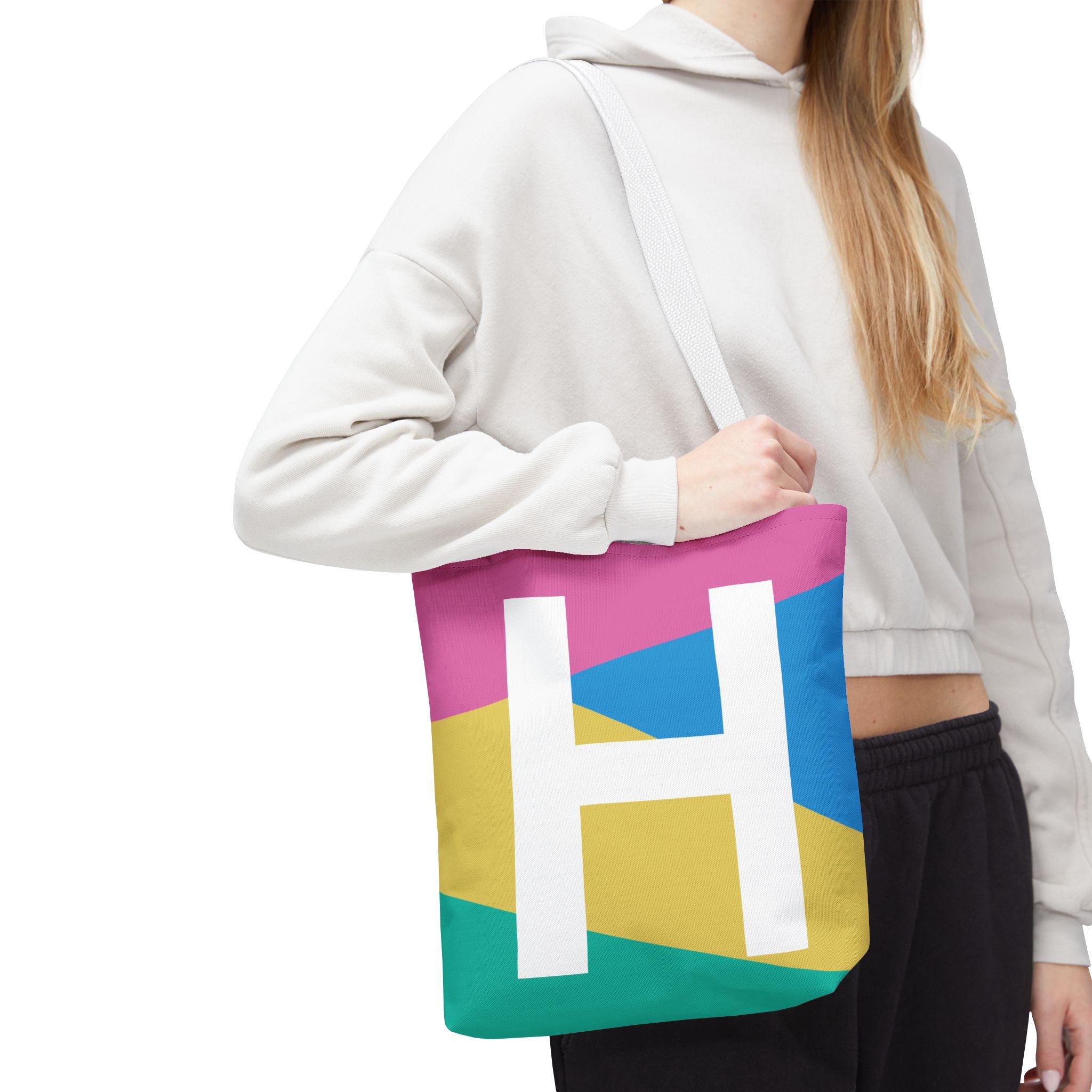 Monogram 'H' Colorblock Tote Bag — Personalized Initial H Shoulder Tote