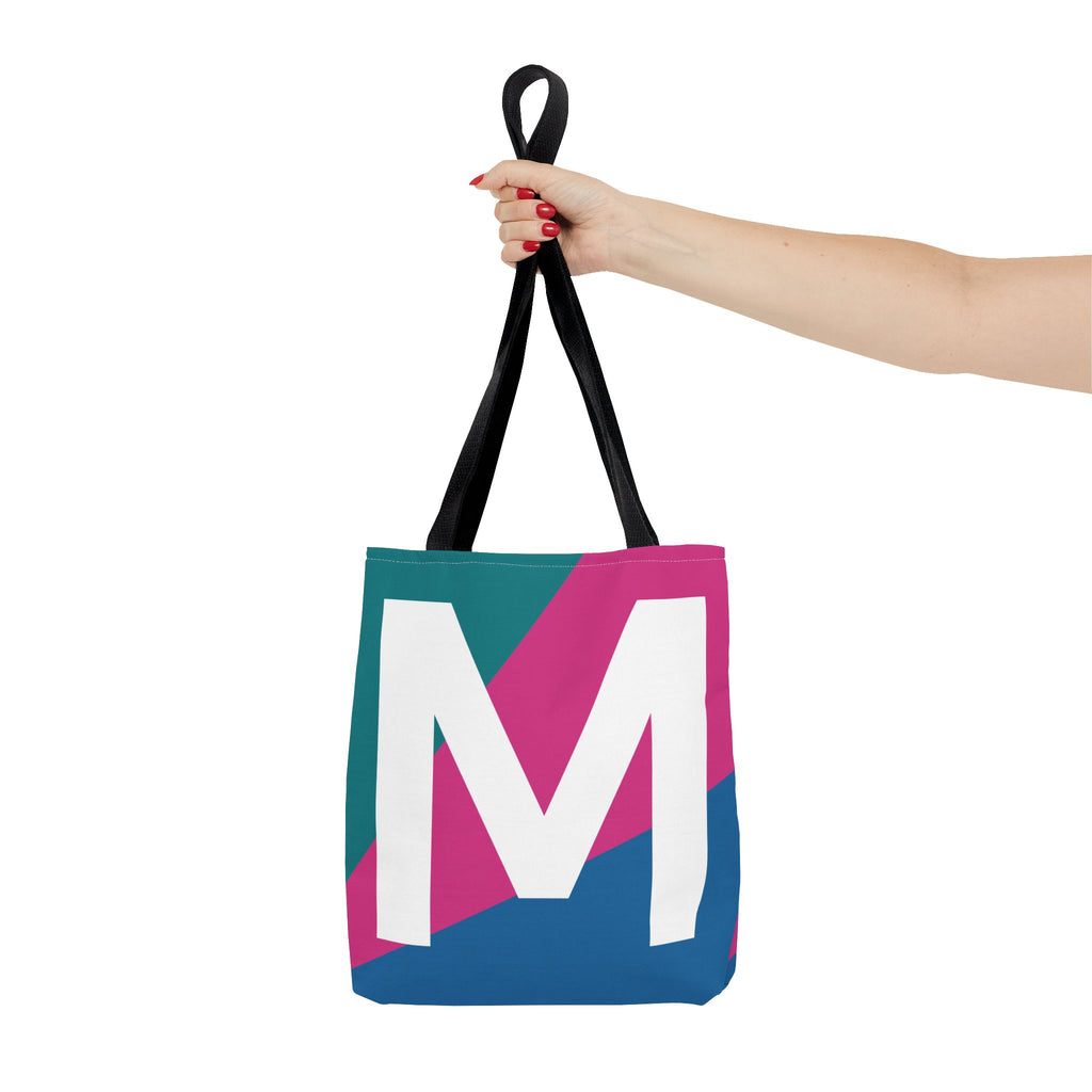 Monogram 'M' Colorblock Tote Bag — Personalized Initial M Shoulder Tote