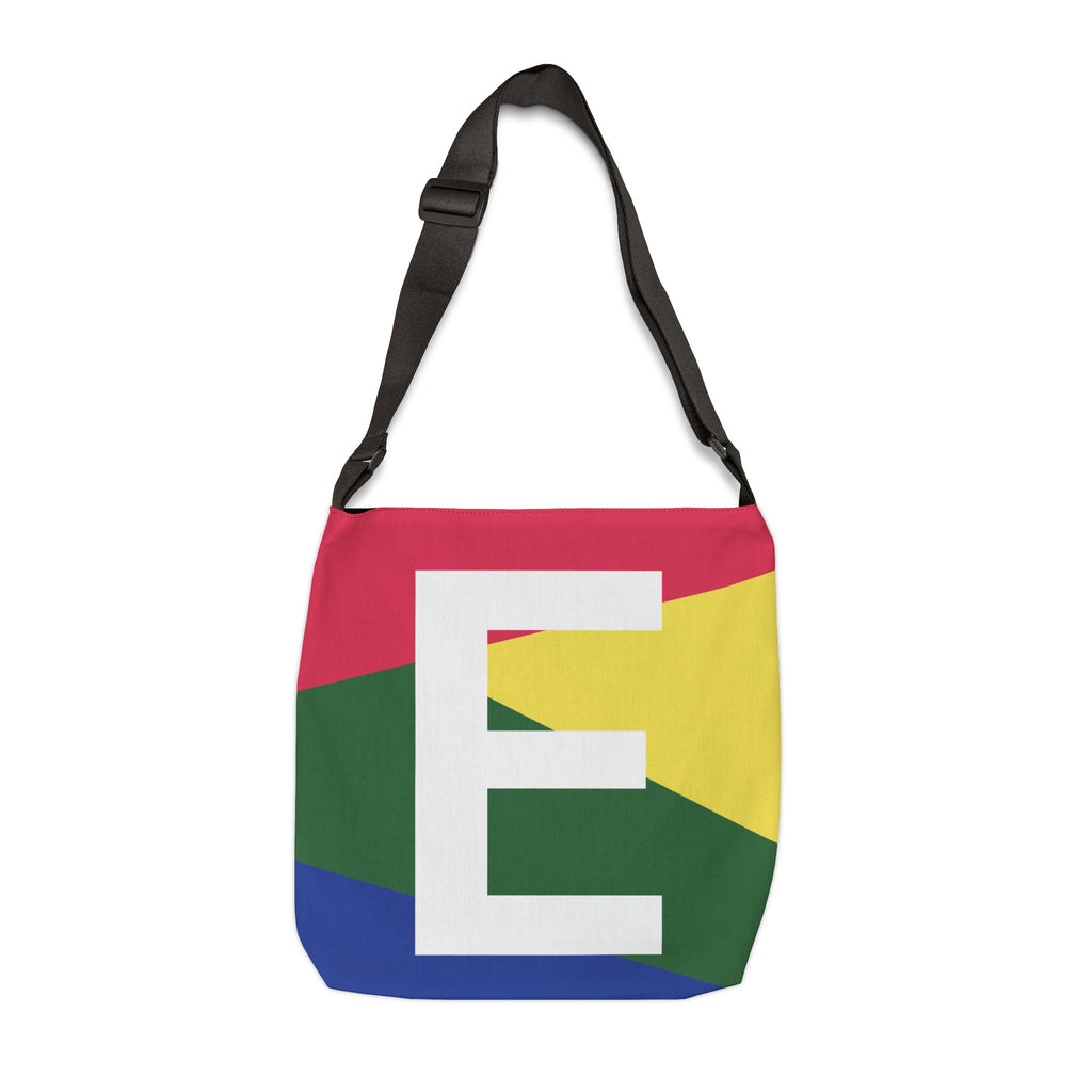 Initial Letter 'E' Colorblock Adjustable Tote Bag — Monogram Alphabet Shoulder Bag
