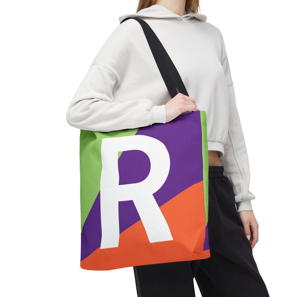 Monogram 'R' Colorblock Tote Bag — Personalized Initial R Shoulder Tote