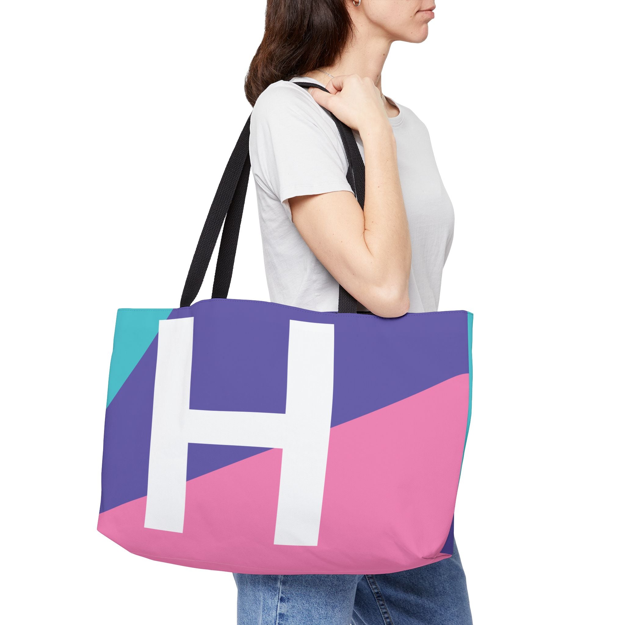 Personalized 'H' Colorblock Tote Bag — Monogram Weekender Tote