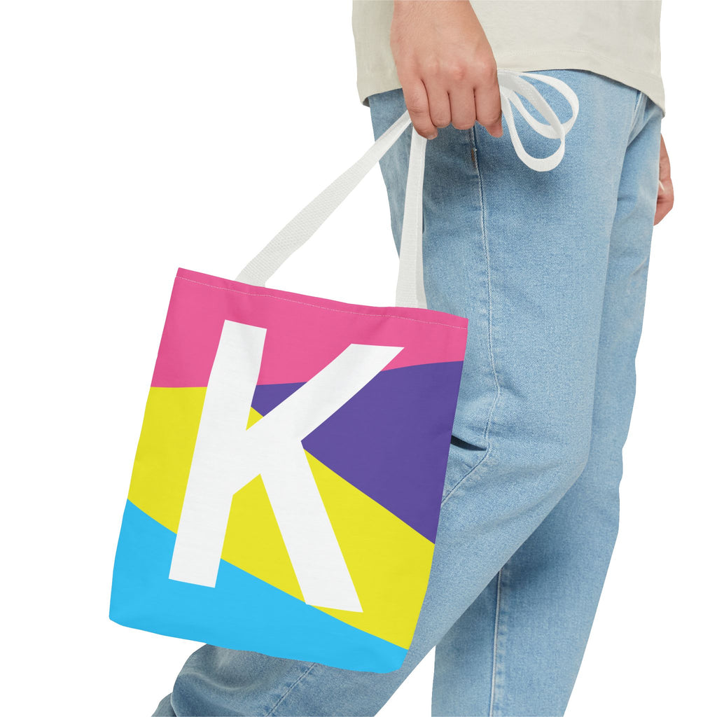 Monogram 'K' Colorblock Tote Bag — Personalized Initial K Shoulder Tote
