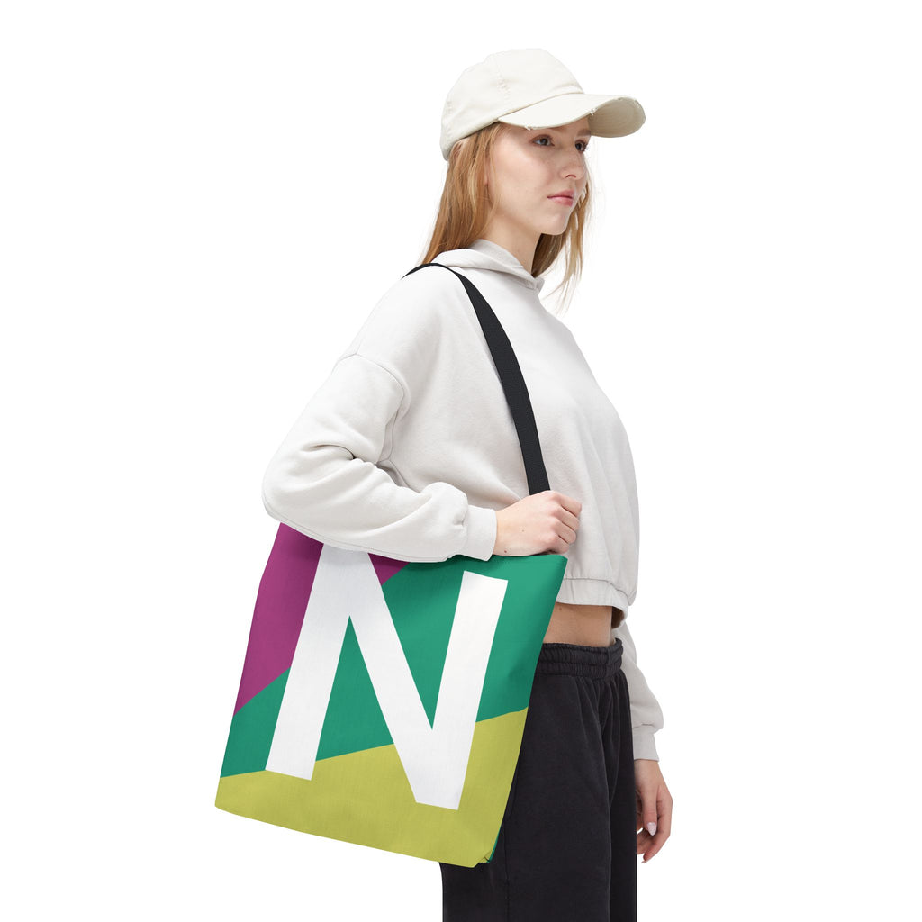 Monogram 'N' Colorblock Tote Bag — Personalized Initial N Shoulder Tote