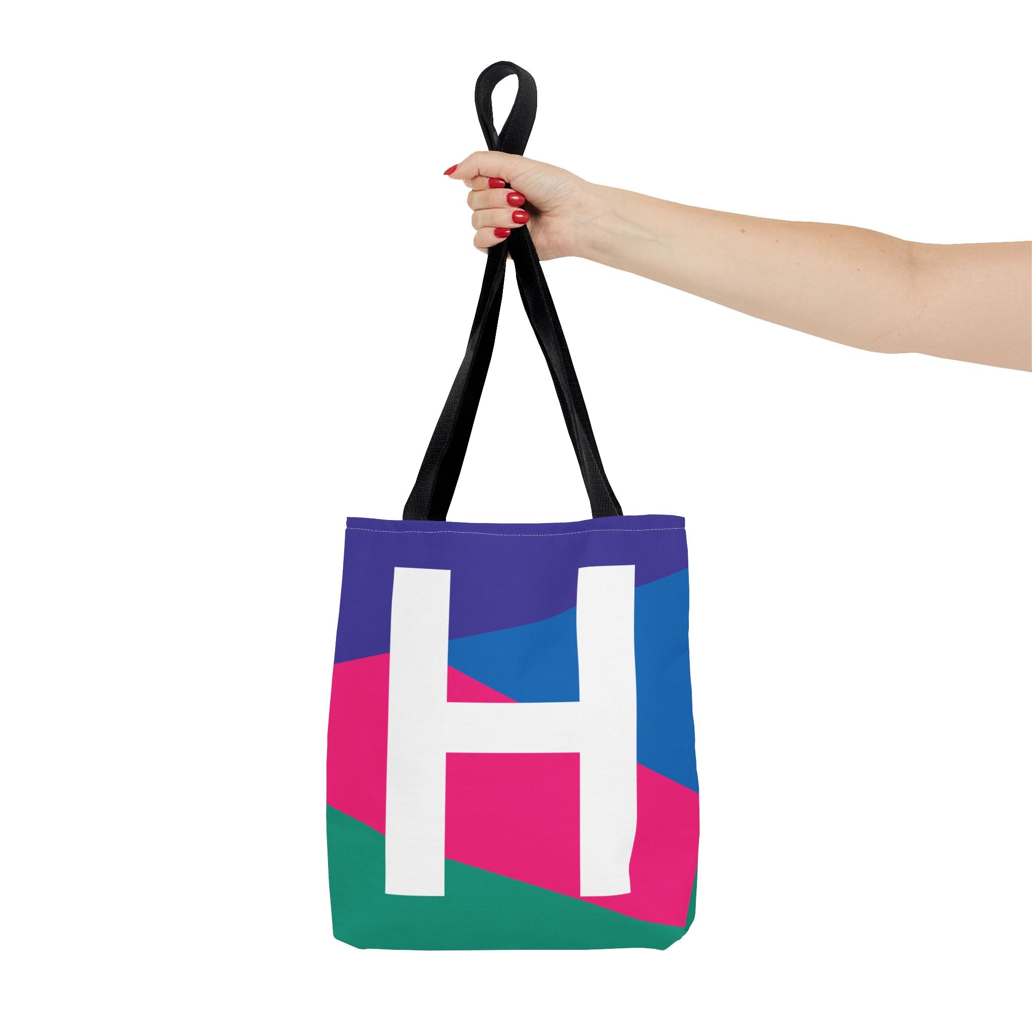 Monogram 'H' Colorblock Tote Bag — Personalized Initial H Shoulder Tote