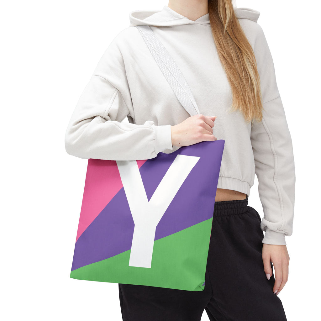 Monogram 'Y' Colorblock Tote Bag — Personalized Initial Y Shoulder Tote