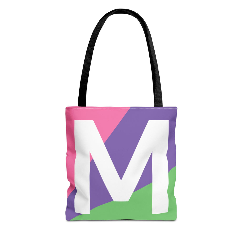 Monogram 'M' Colorblock Tote Bag — Personalized Initial M Shoulder Tote