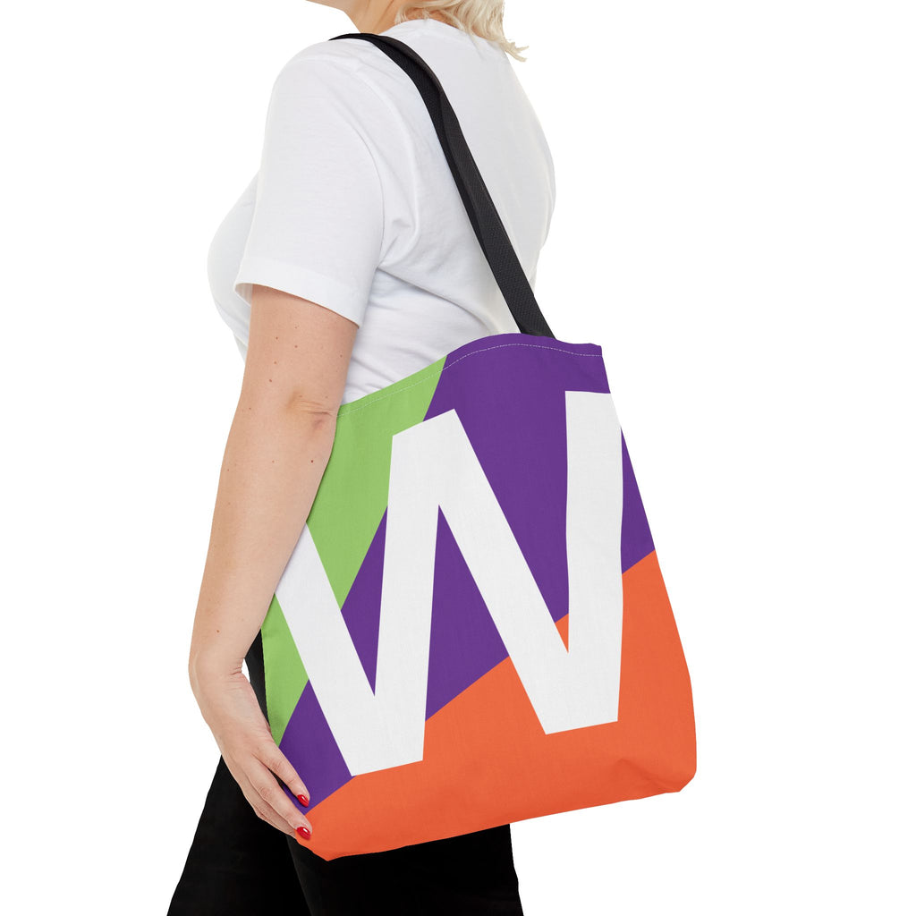 Monogram 'W' Colorblock Tote Bag — Personalized Initial W Shoulder Tote